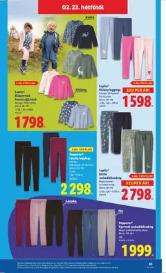 Lupilu® Kislány leggings, Anyaga: 95% pamut, 5% elasztán, Méret: 86-116, /2 db, 1 db = 799 Ft - amely érvényes a következő dátumtól: 19.02.2026 | Oldal: 45