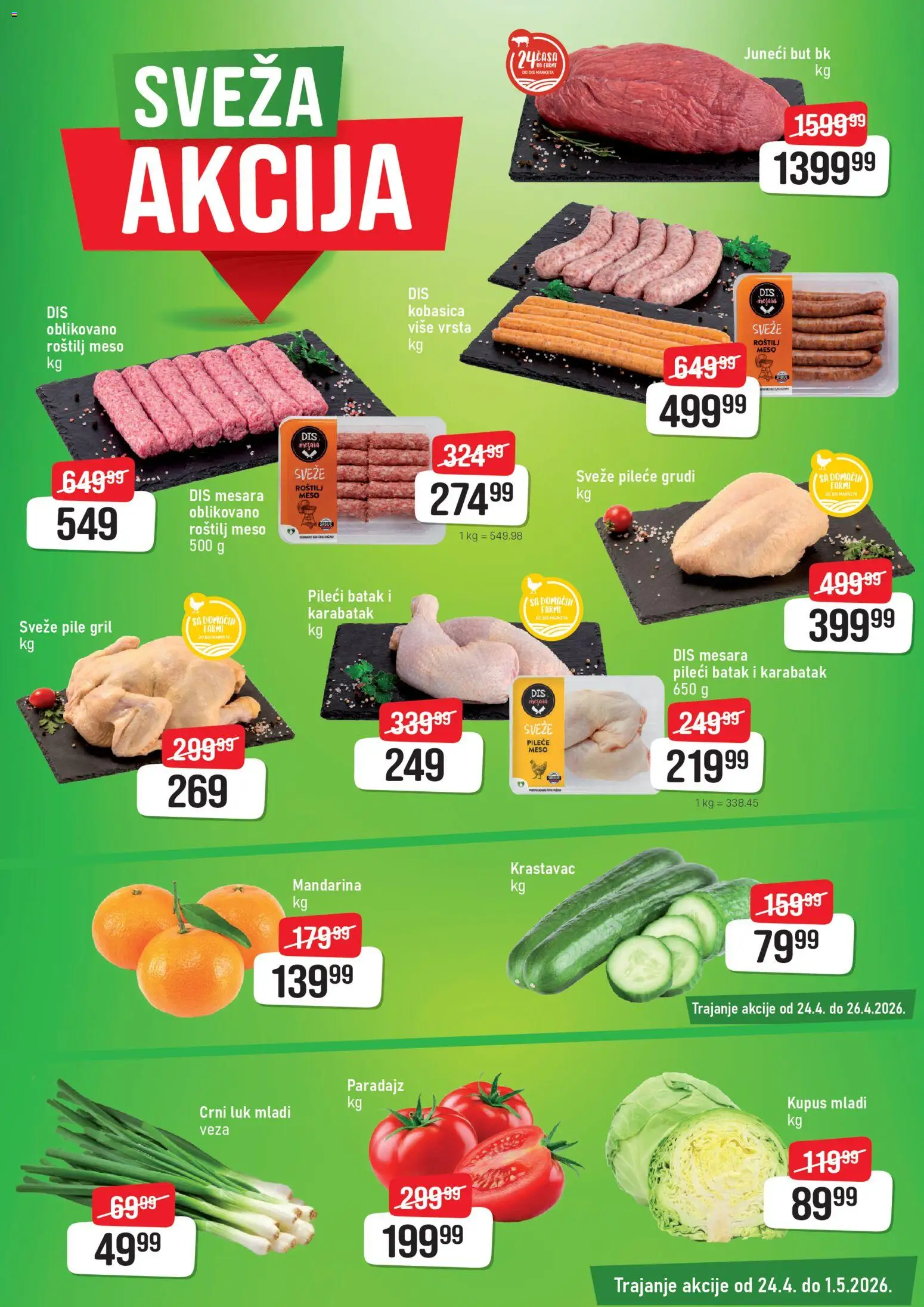 DIS katalog - važi od 24.04.2026 | Strana: 3 | Proizvode: Krastavac, Mandarina, Juneći but, Pileći batak