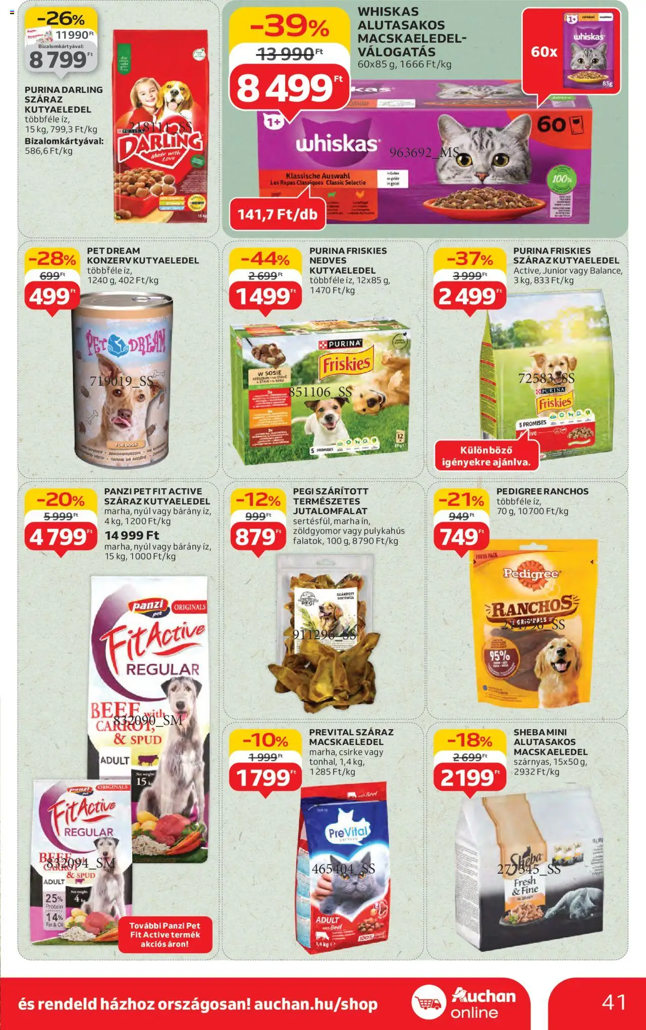 Auchan akciós ujság - amely érvényes a következő dátumtól: 14.08.2025 | Oldal: 41 | Termékek: Macskaeledel, Whiskas, Protein, Pulykahus