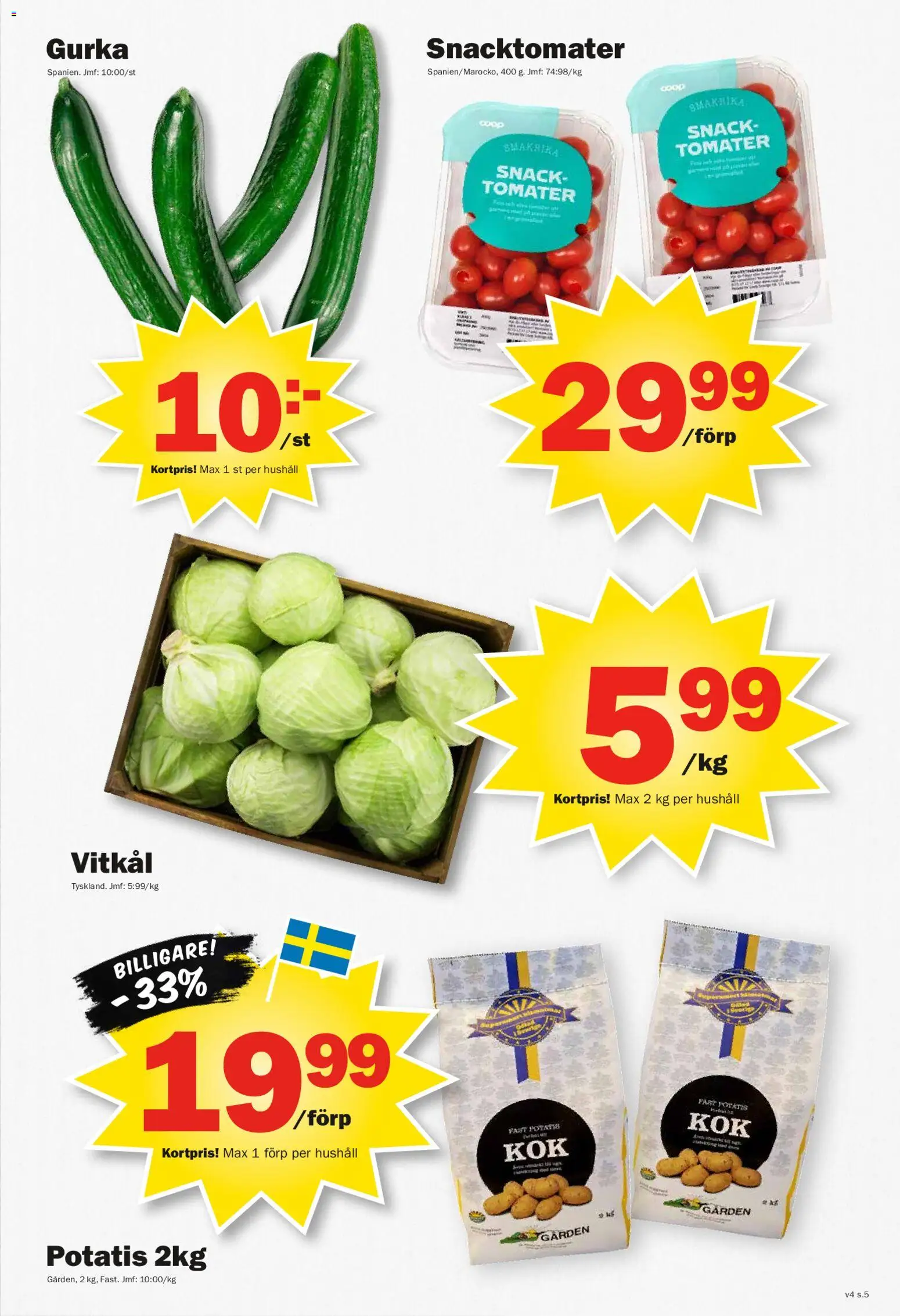 Pekås reklamblad aktuell från 19.01.2026 | Sida: 5 | Produkter: Vitkål, Tomater, Potatis, Gurka