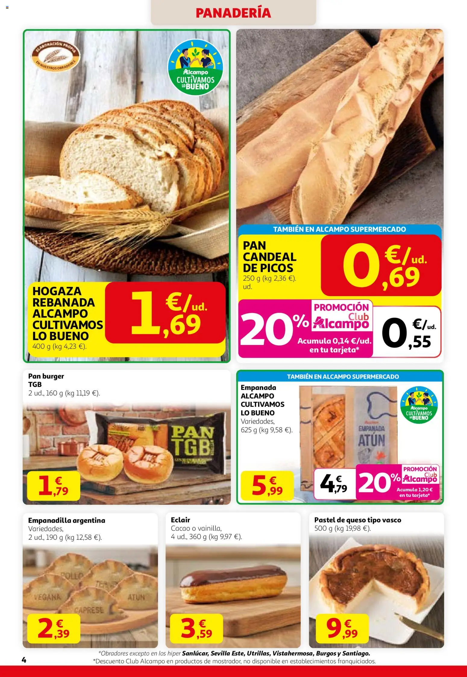 Alcampo -  HG Nacional Unificado │ válido desde el 29.01.2026 | Página: 4 | Productos: Queso, Pan, Panadería, Φρυγανιές σικάλεως