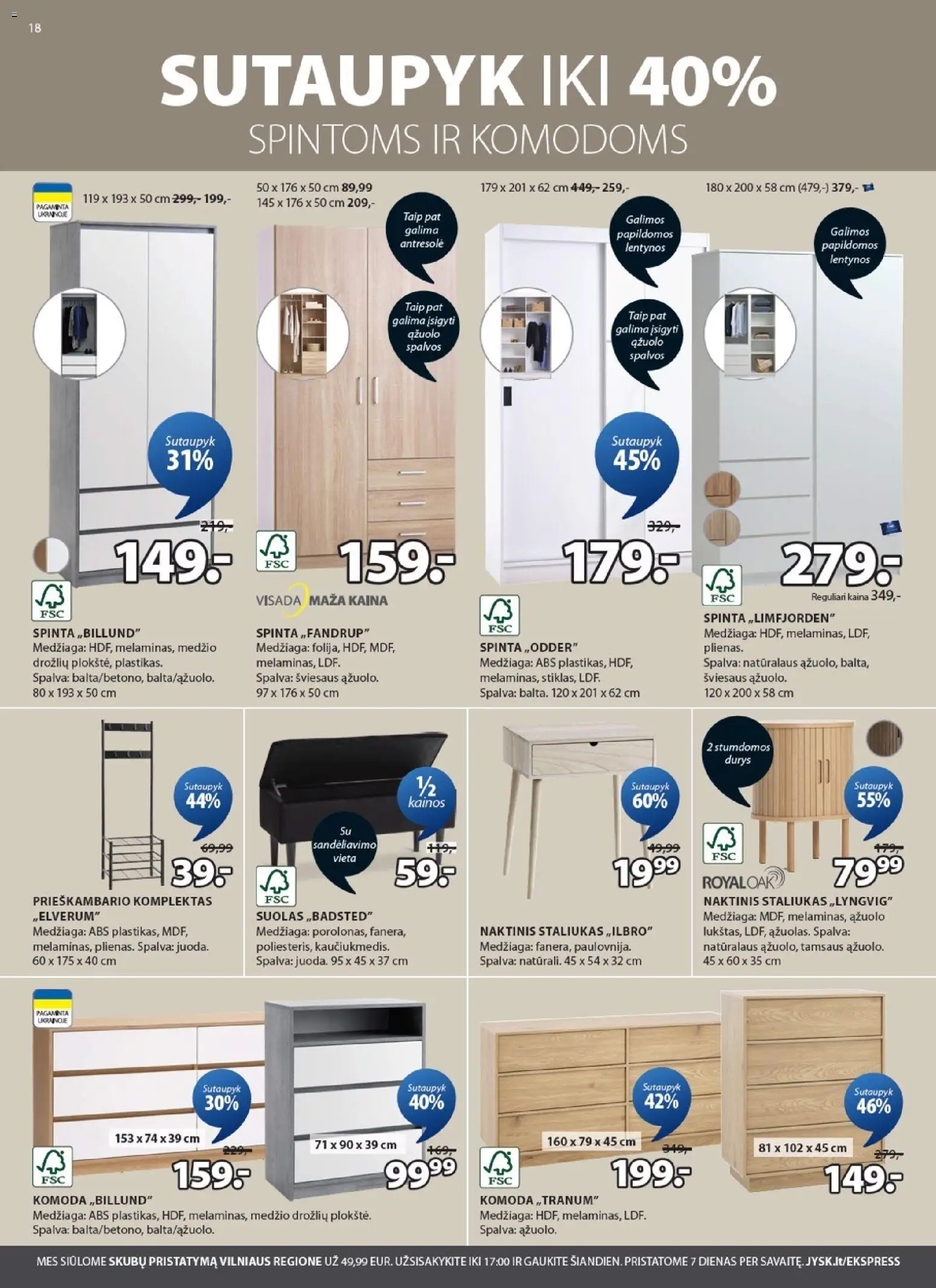 JYSK akcijos nuo 17.03.2026 | Puslapis: 18 | Prekių: Spinta, Komoda, Naktinis staliukas