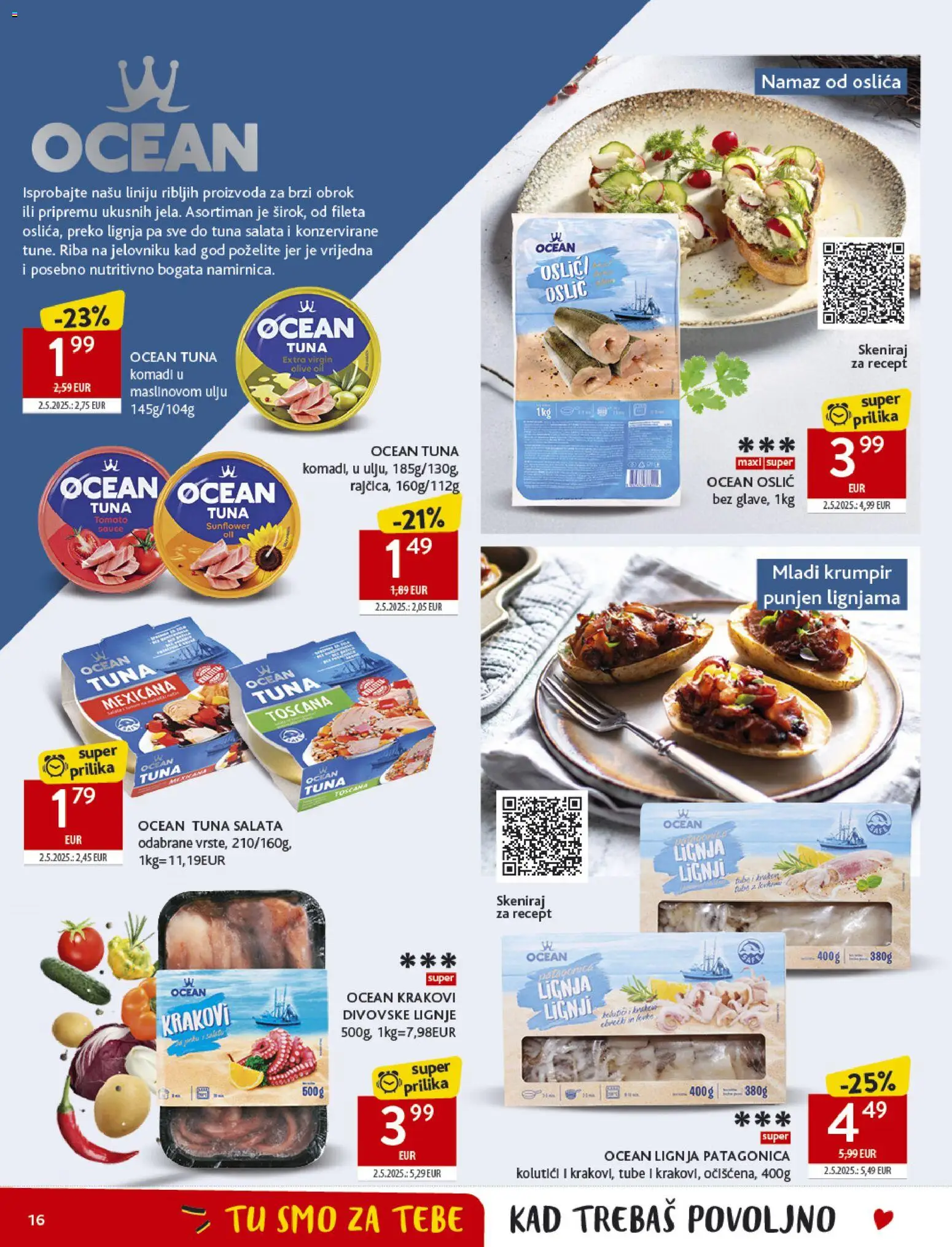 Konzum katalog | vrijedi od 29.10.2025 | Stranica: 16 | Proizvodi: Krumpir, Oslić, Tuna, Lignja Patagonica