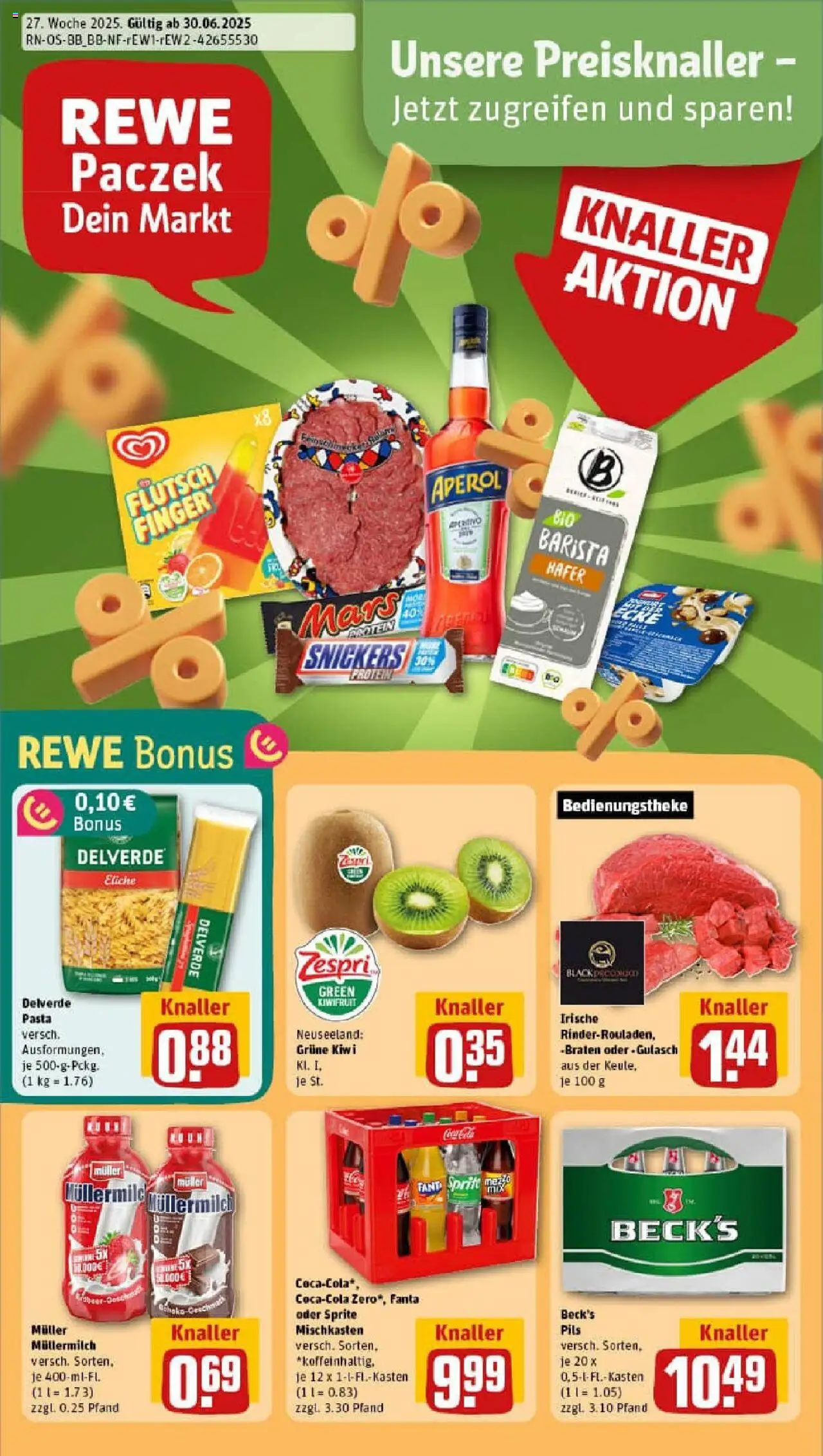 Rewe prospekt Berlin / Oberschöneweide	 - gültig ab dem 29.06.2025 | Seite: 1 | Produkte: Snickers, Müllermilch, Kiwi, Muller mullermilch