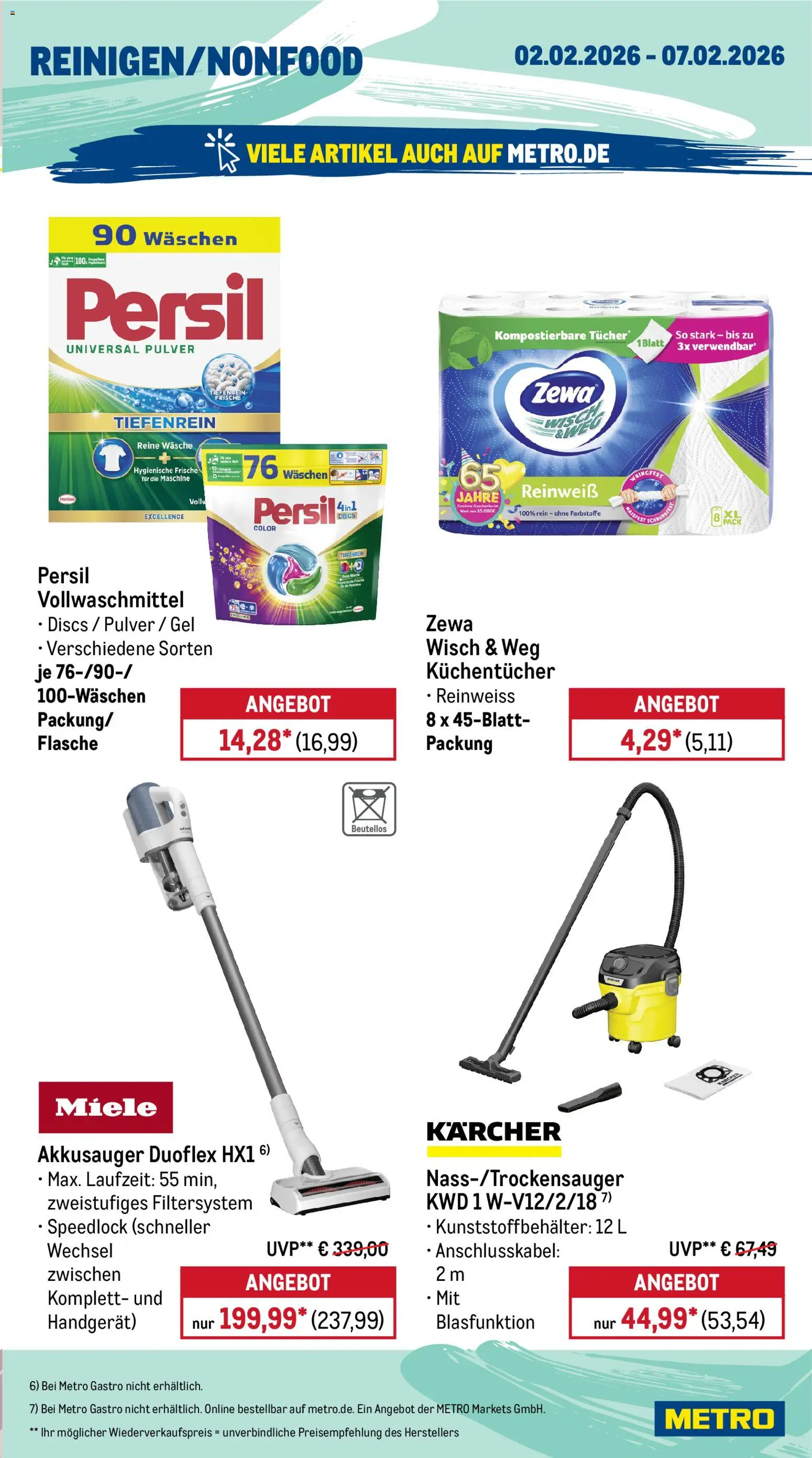 Metro Wochen-Angebote Gastro – gültig ab 02.02.2026 | Seite: 18 | Produkte: Miele, Zewa, Persil