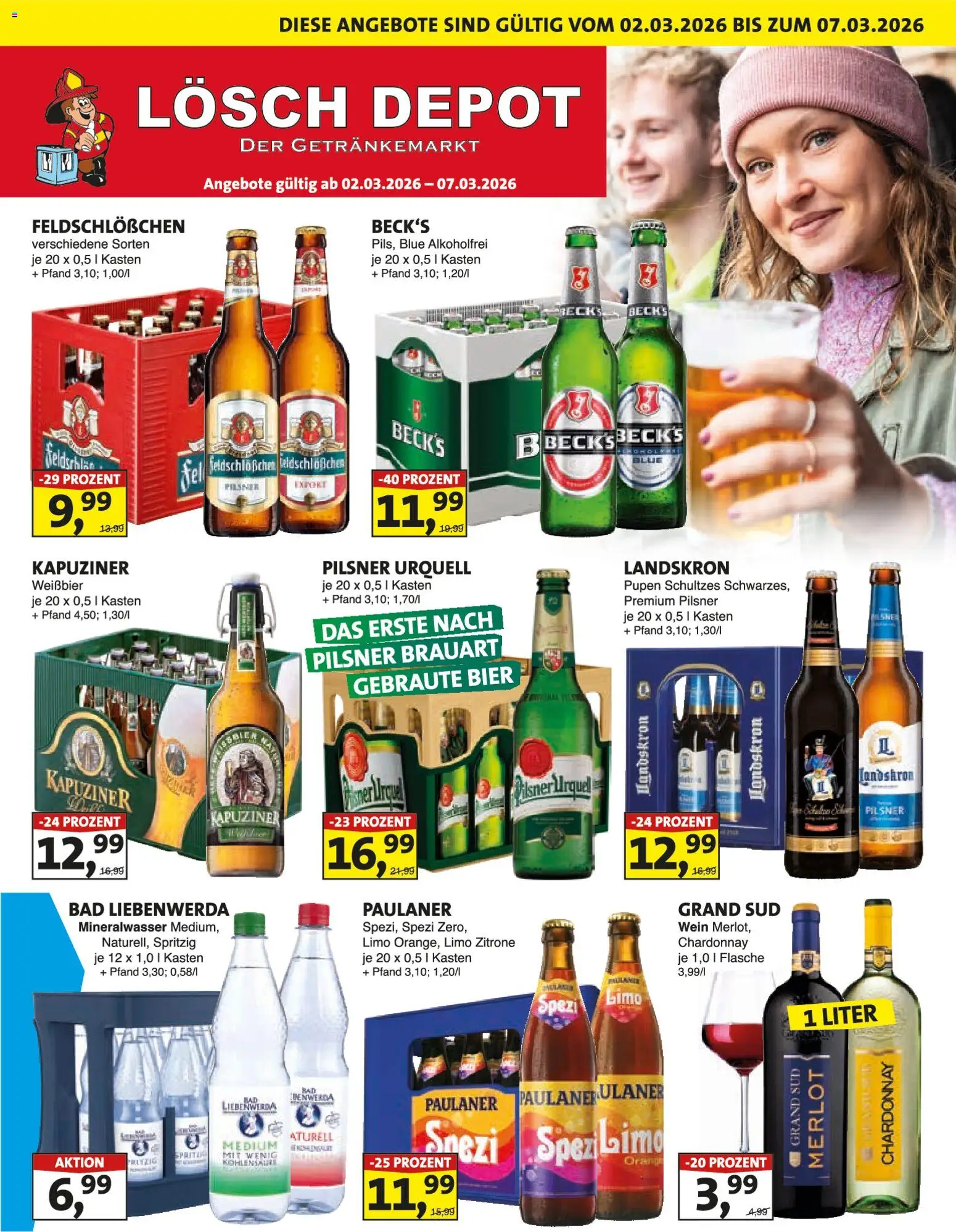 Lösch Depot Prospekt 	 – gültig ab 02.03.2026 | Seite: 1 | Produkte: Bier, Pilsner urquell, Grand sud, Paulaner
