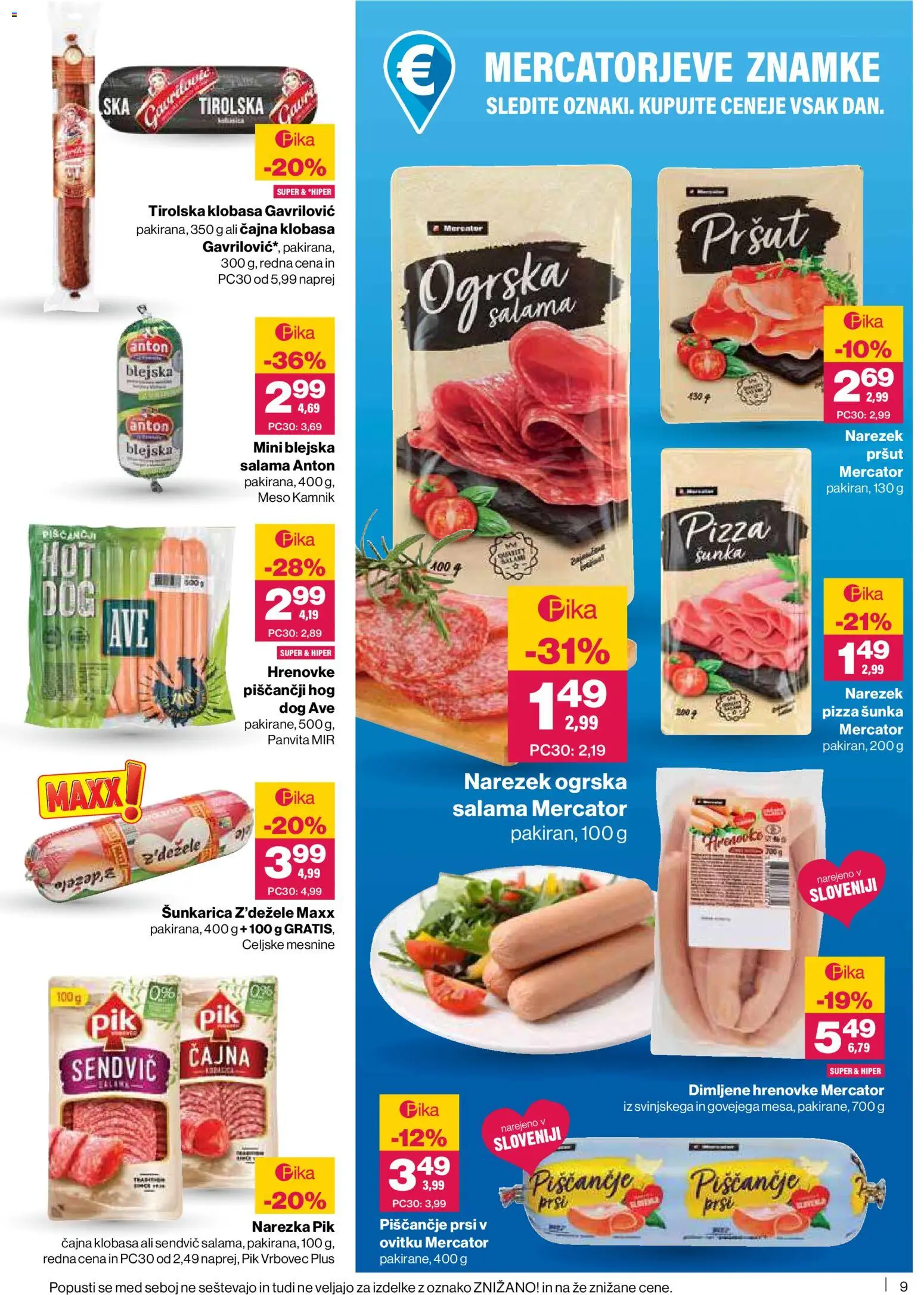 Novi Mercator katalog ponudbe – veljaven od 26.02.2026 | Stran: 9 | Izdelki: Hrenovke, Pršut, Prsi v ovitku, Salama