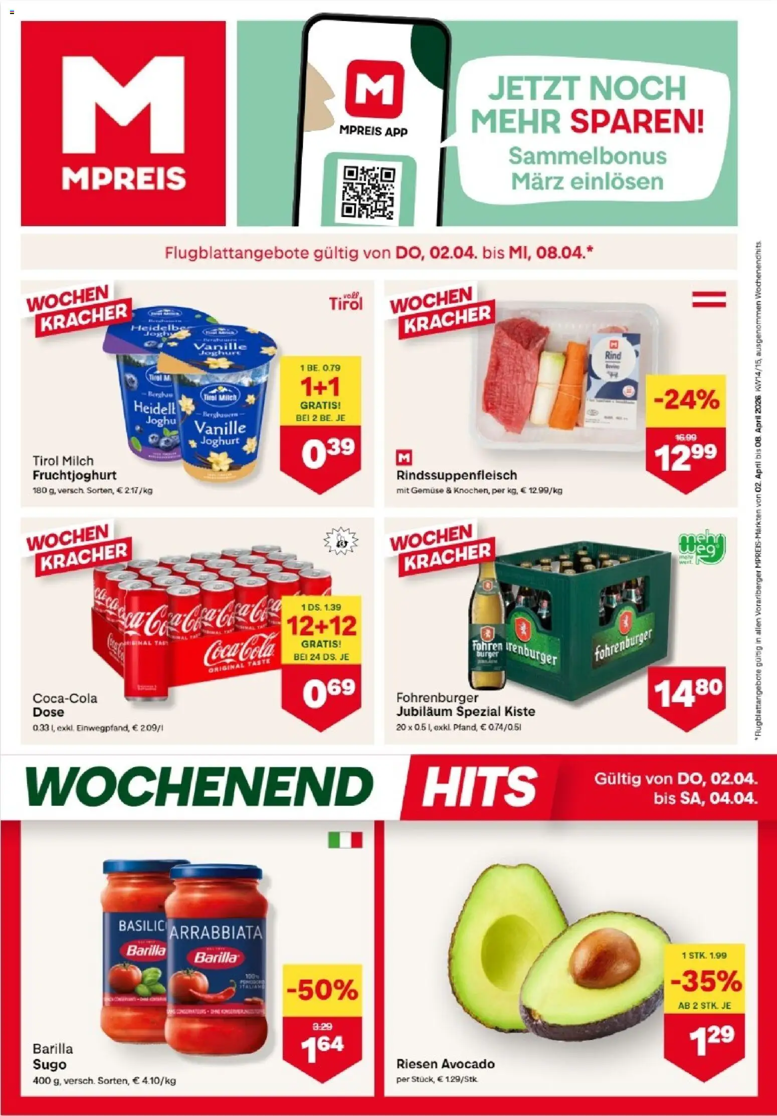 MPREIS Hohenems gültig ab 02.04.2026 | Seite: 1 | Produkte: Avocado, Gemüse, Milch, Joghurt