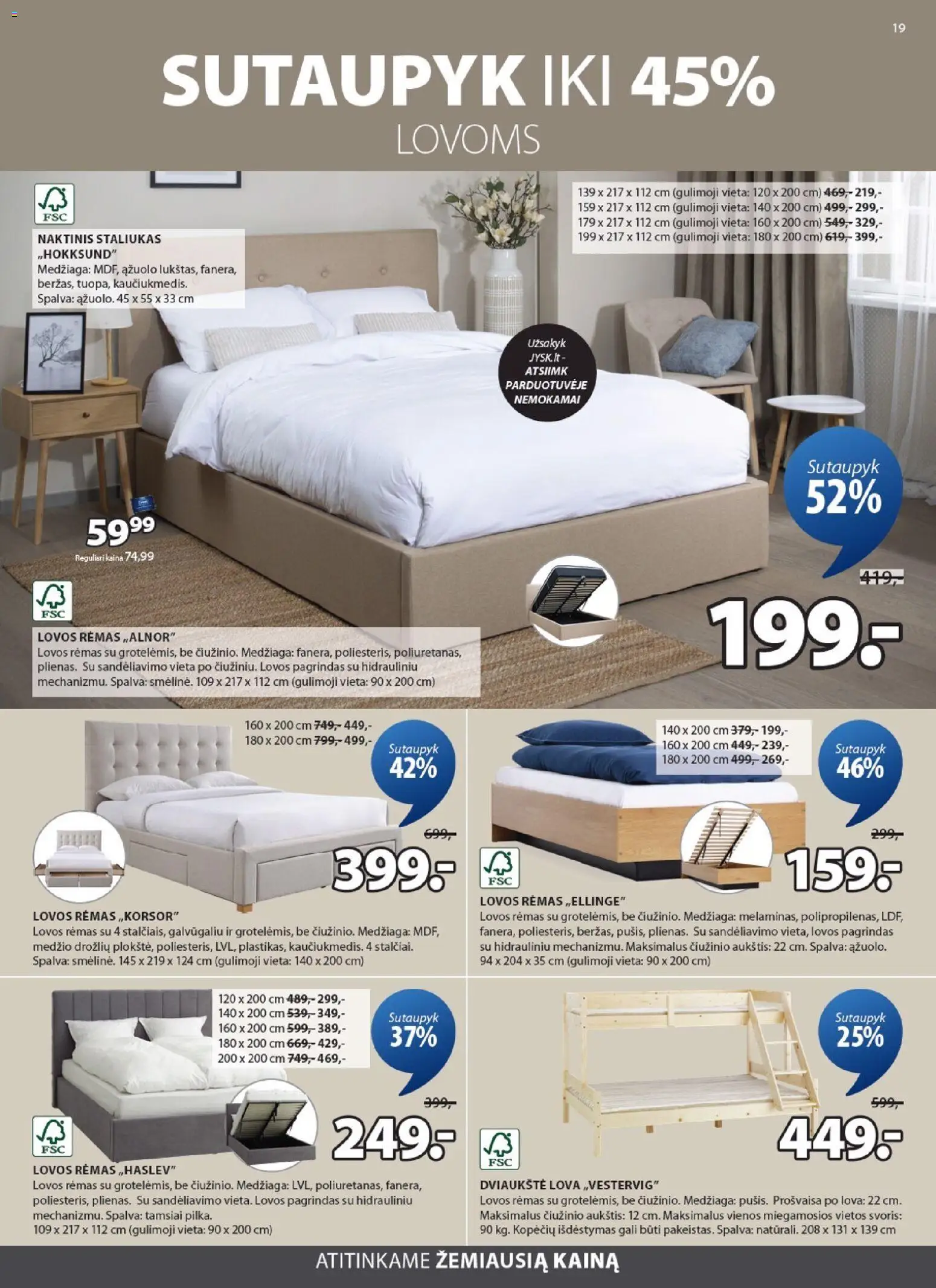 JYSK akcijos nuo 17.03.2026 | Puslapis: 19 | Prekių: Lova, Naktinis staliukas