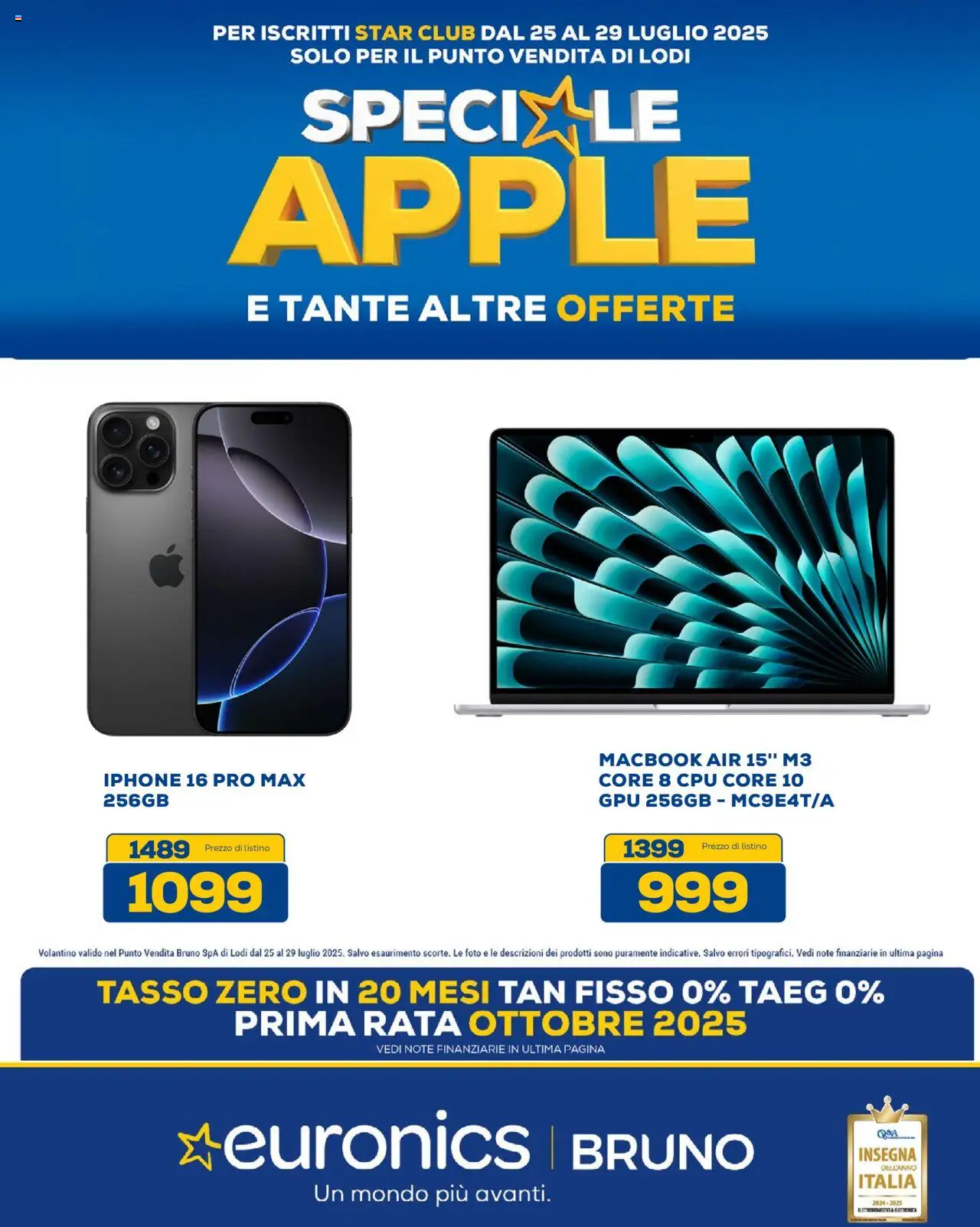 Volantino Euronics del 25.07.2025 | Pagina: 1 | Prodotti: Macbook air, Iphone, Macbook