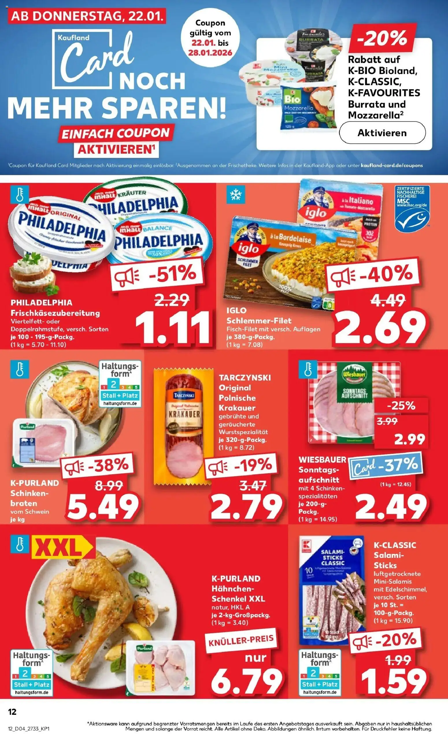 Kaufland prospekt Leinefelde-Worbis	 – gültig ab 25.01.2026 | Seite: 12 | Produkte: Hahnchen, Philadelphia, Burrata, Salami