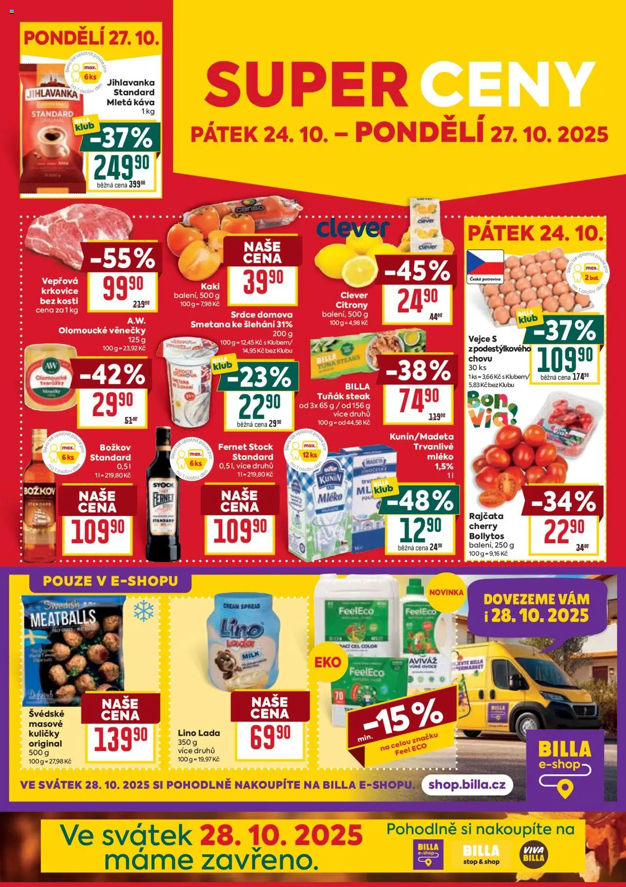 Billa Malý leták od 22.10.2025 | Strana: 4 | Produkty: Aviváž, Steak, Káva Standard, Kuličky