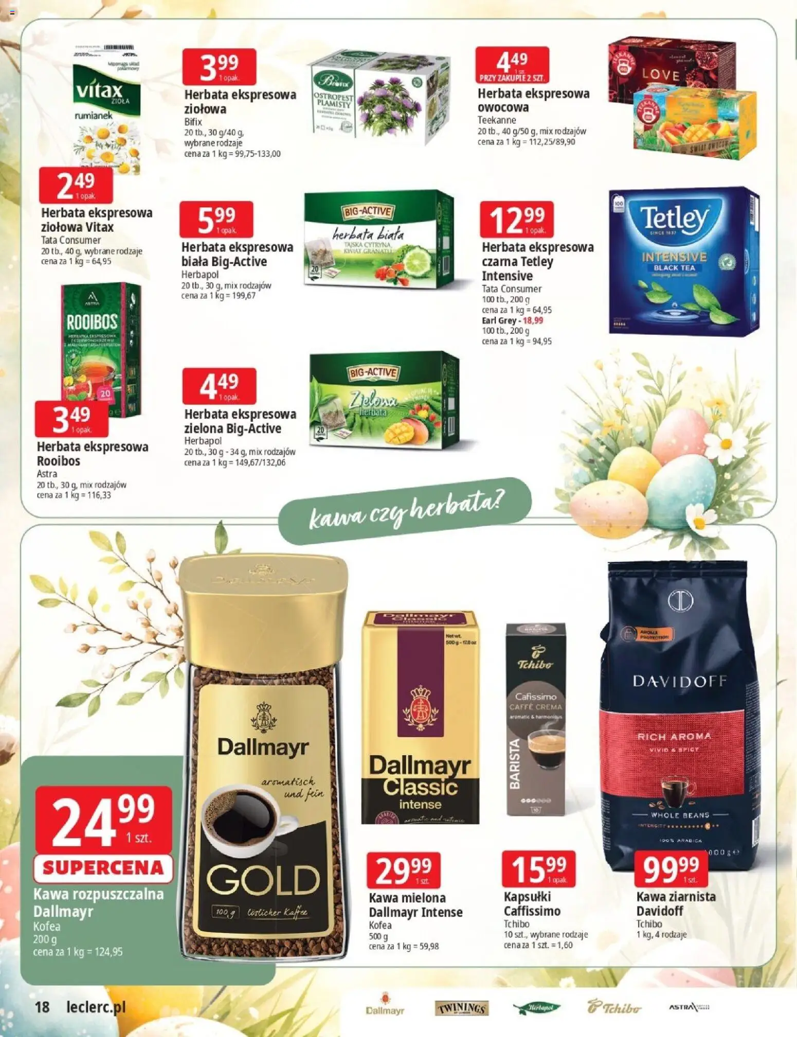 E.Leclerc gazetka - Wielkanoc od 17.03.2026 | Strona: 18 | Produkty: Kawa ziarnista, Kawa rozpuszczalna, Tchibo, Herbata