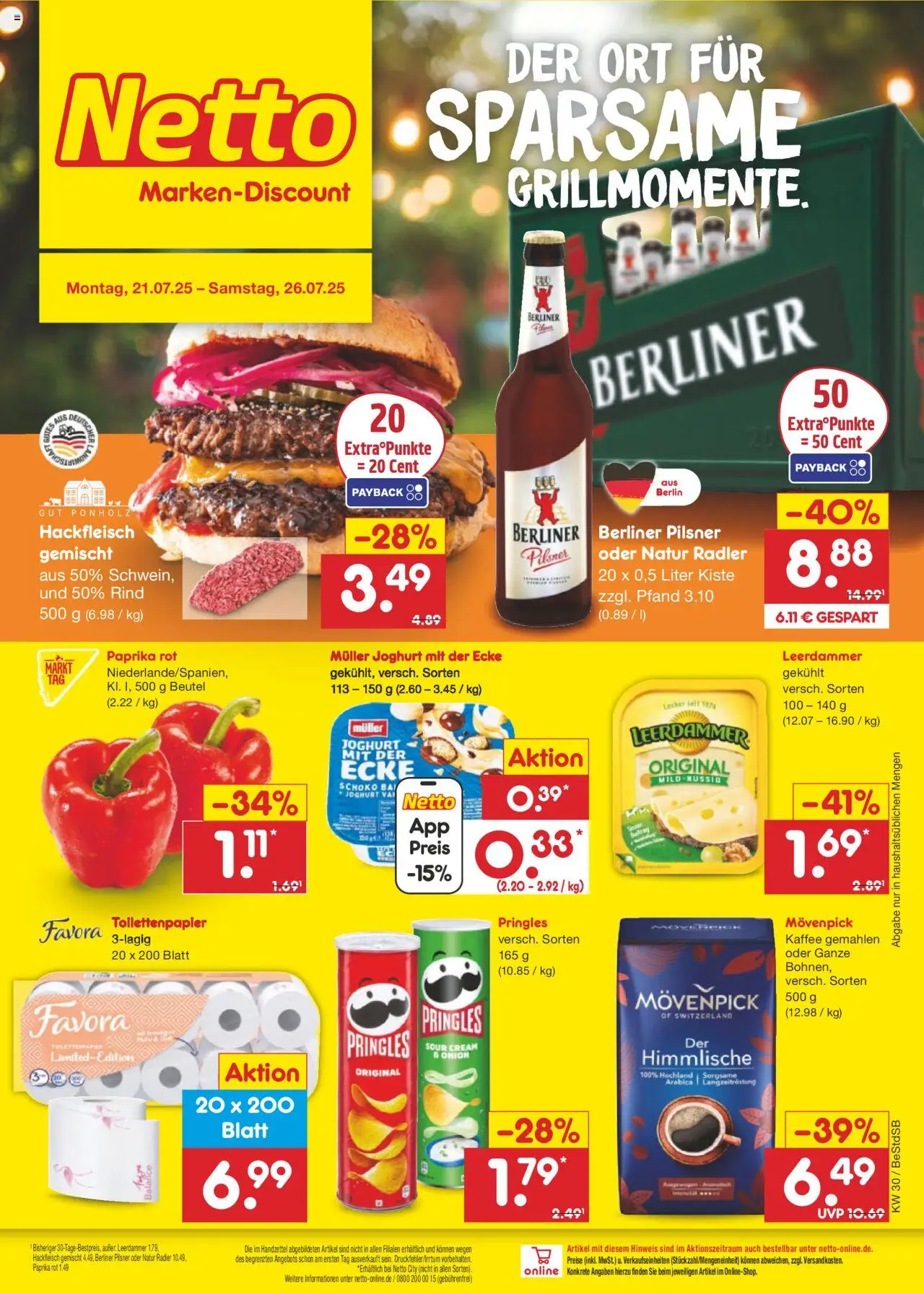 Netto Marken-Discount Prospekt 	 - gültig ab dem 21.07.2025 | Seite: 1 | Produkte: Berliner, Paprika rot, Leerdammer, Radler