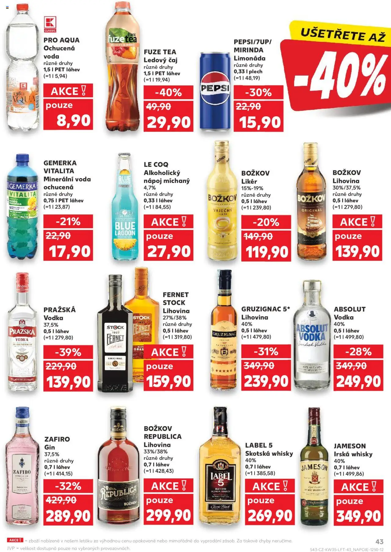 Kaufland leták - Brno od 27.08.2025 | Strana: 43 | Produkty: Limonáda, Božkov Republica, Whisky, Pražská vodka