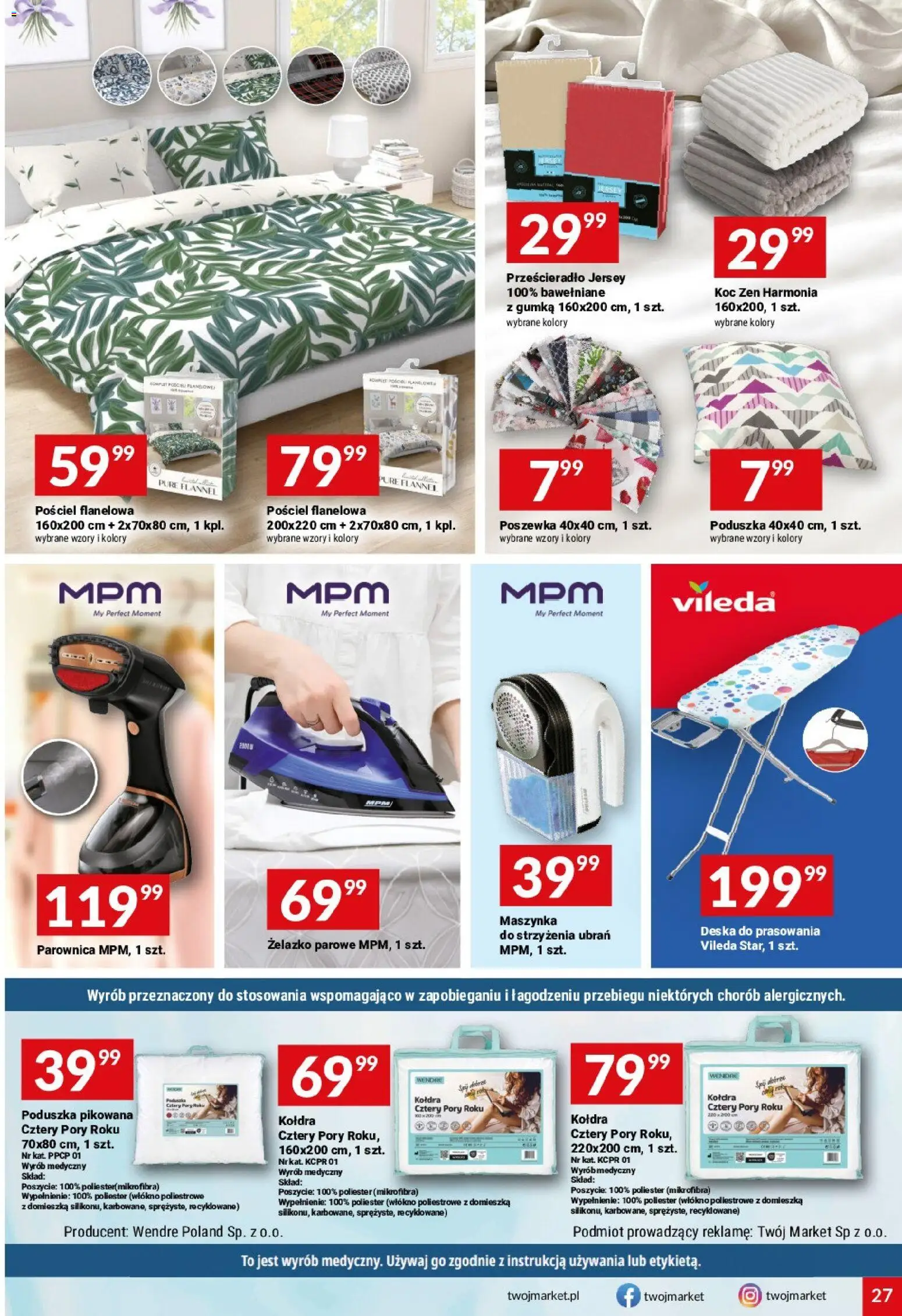 Twój Market Gazetka od 18.02.2026 | Strona: 27 | Produkty: Pościel, Maszynka do strzyżenia, Parownica, Kołdra
