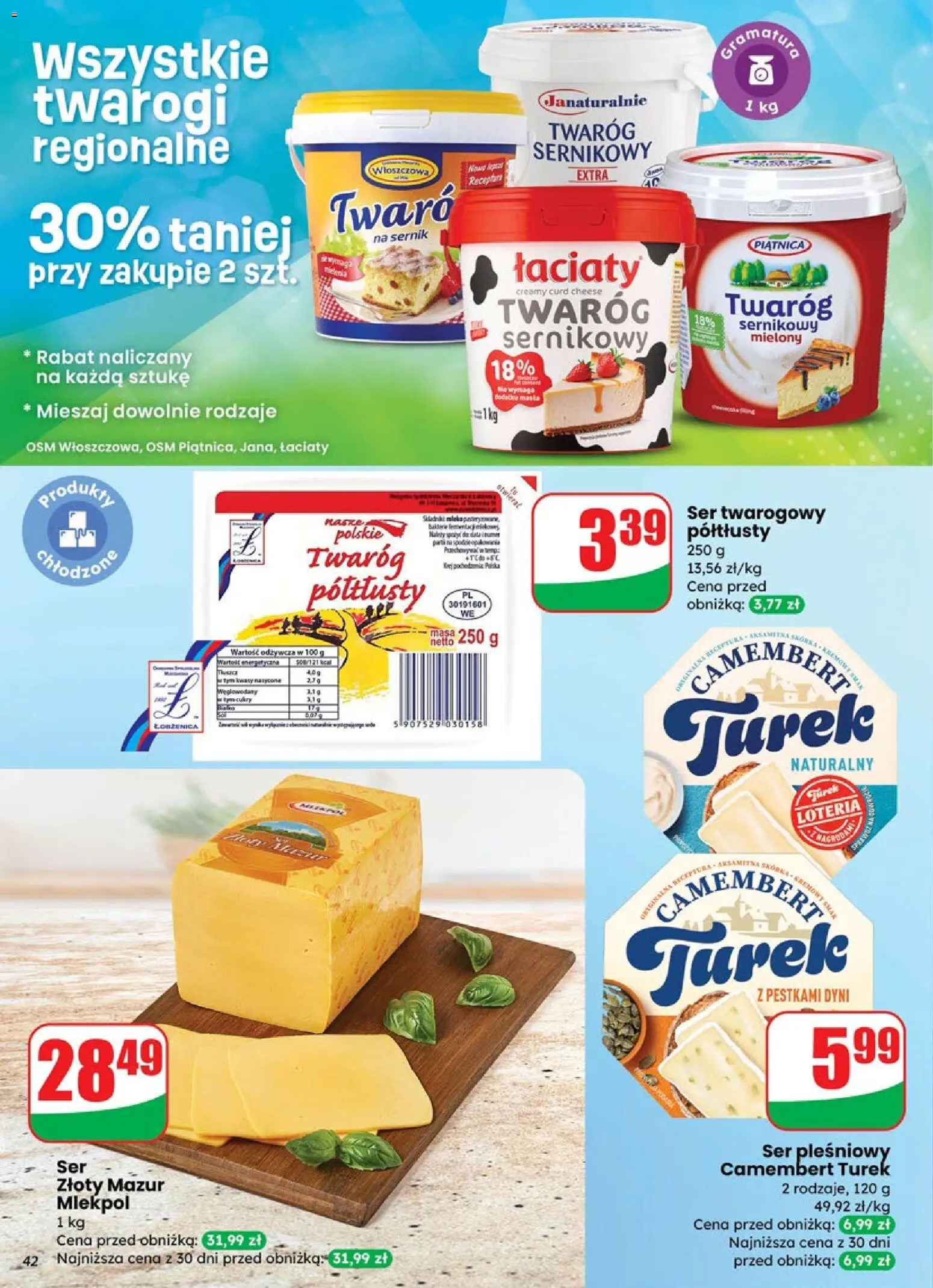 Dino Gazetka od 29.10.2025 | Strona: 42 | Produkty: Ser pleśniowy, Twaróg półtłusty, Twaróg na sernik, Maska