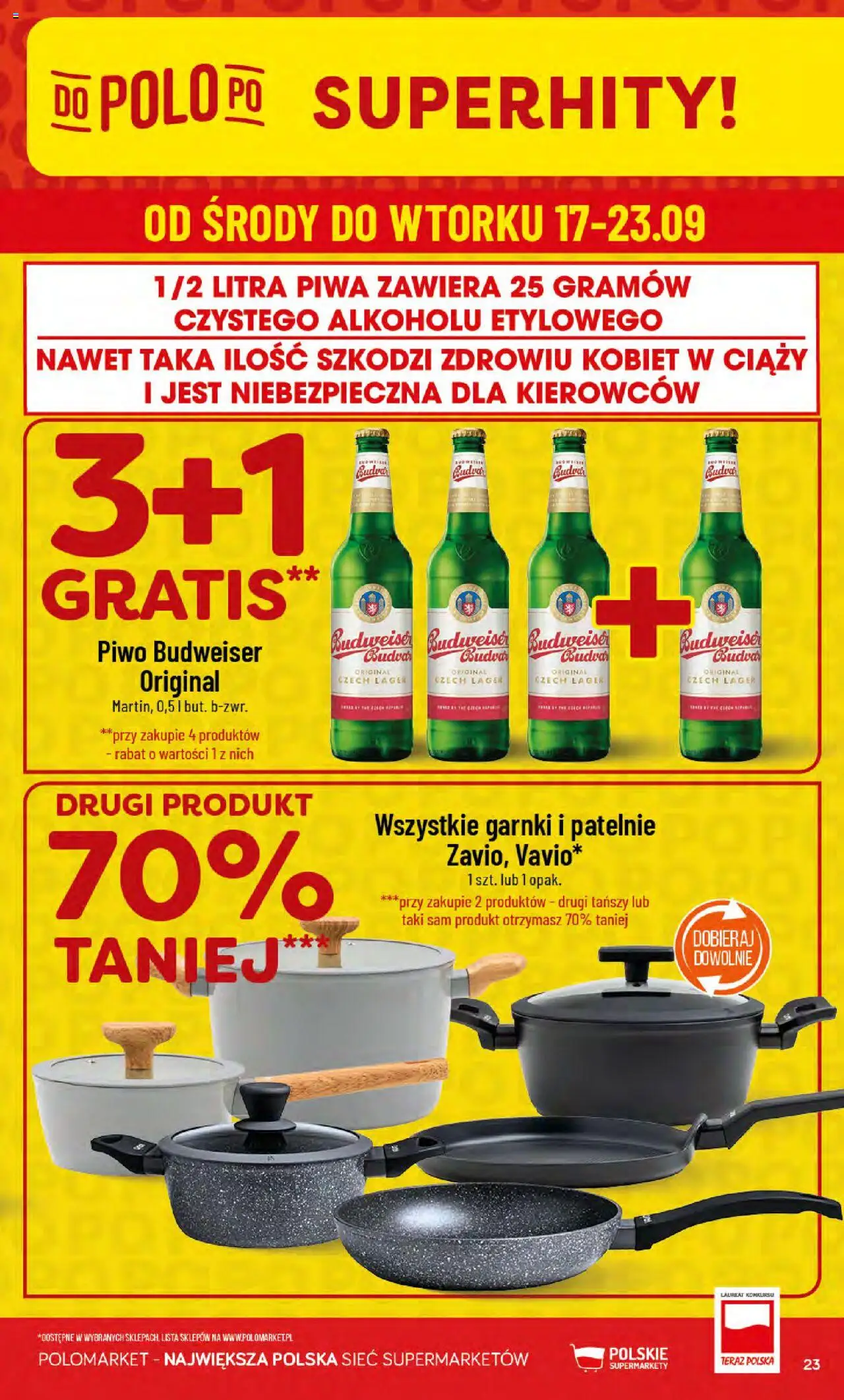 POLOmarket Gazetka od 17.09.2025 | Strona: 23 | Produkty: Patelnie, Piwo, Garnki