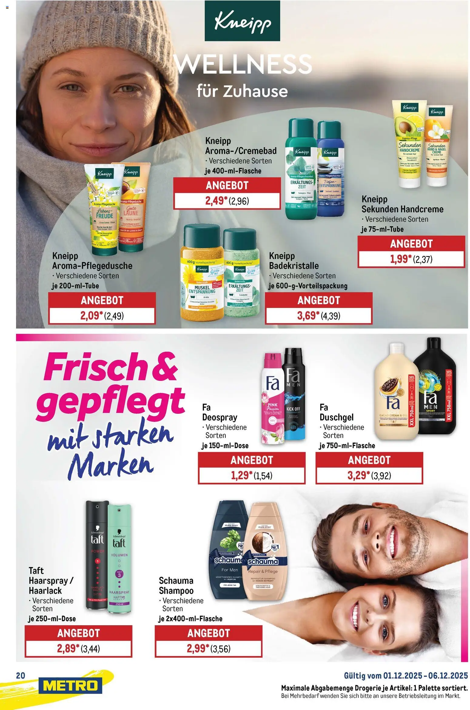 Metro Starke Marken – gültig ab 01.12.2025 | Seite: 20 | Produkte: Shampoo, Haarspray, Handcreme, Duschgel