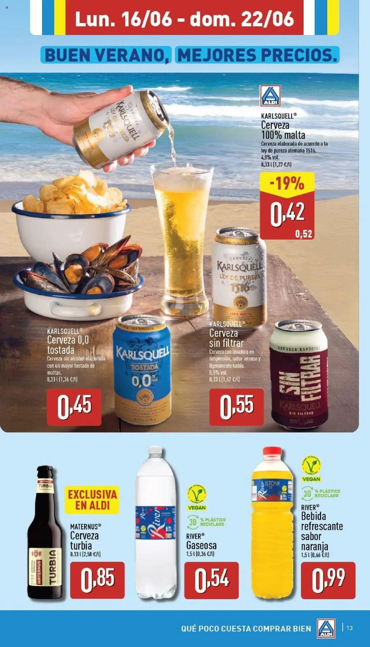 Aldi folleto Canarias │ válido desde el 16.06.2025 | Página: 13 | Productos: Cerveza sin alcohol, Cerveza, Gaseosa