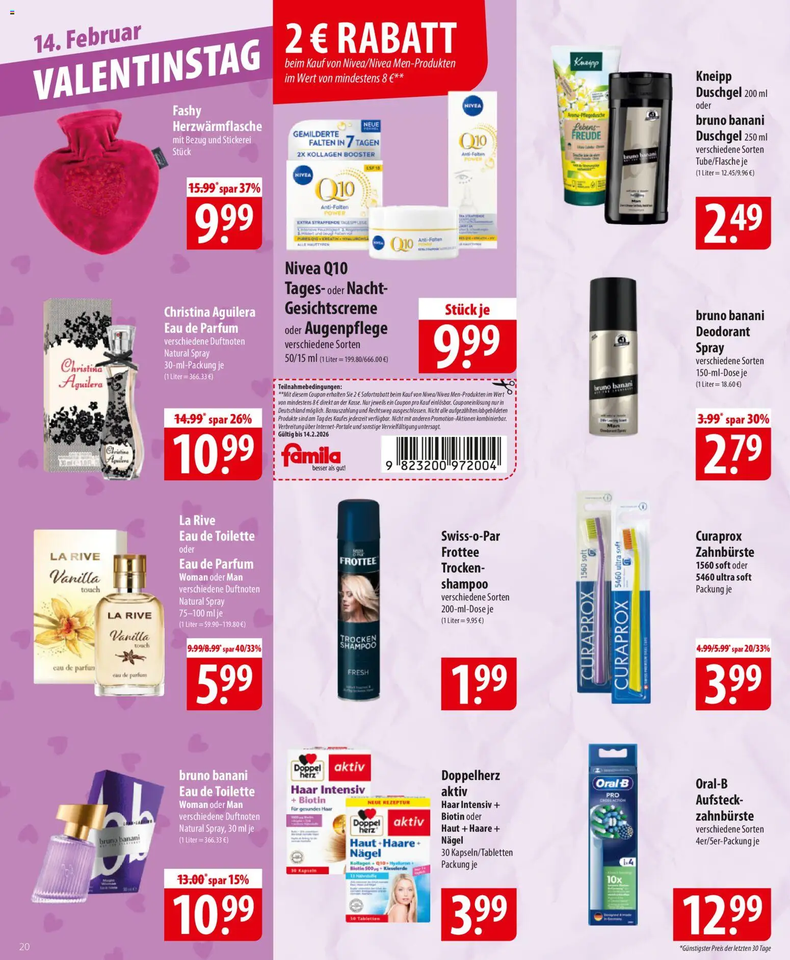 Famila Prospekt 	 – gültig ab 09.02.2026 | Seite: 20 | Produkte: Eau de Toilette, Shampoo, Deodorant, Eau de Parfum