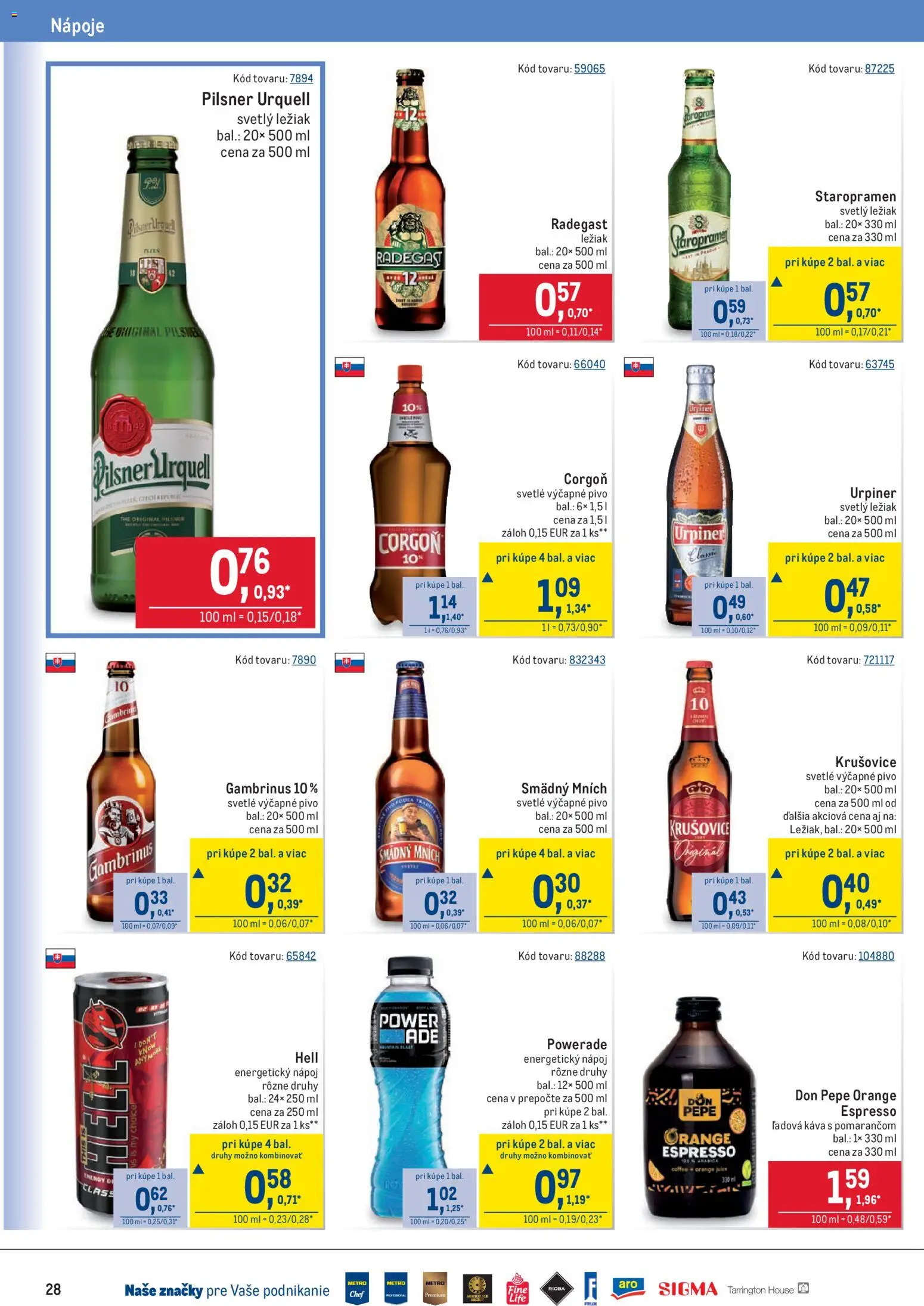 Nové Metro akcie – leták je platný od 02.01.2026 | Strana: 28 | Produkty: Pilsner Urquell, Káva, Radegast, Gambrinus