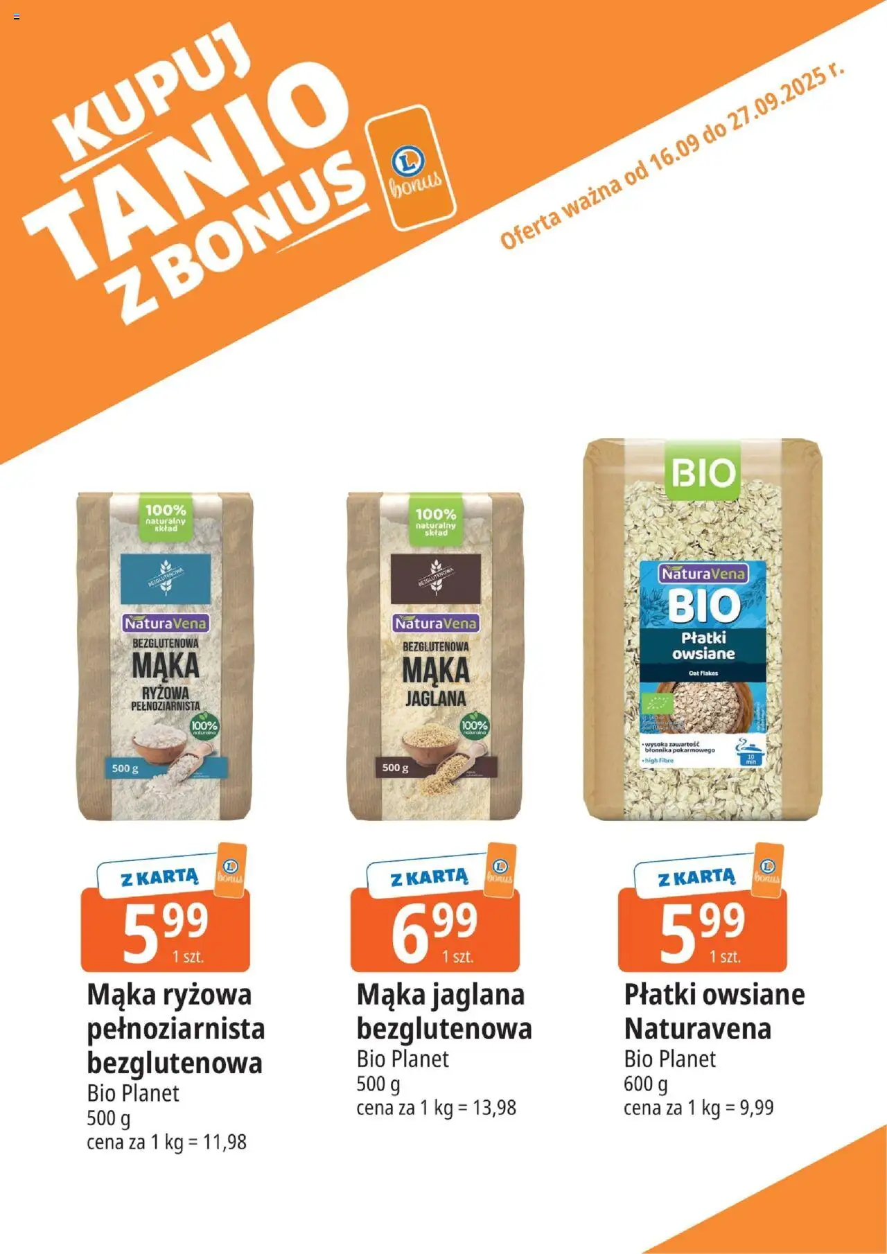 E.Leclerc Gazetka - Kupony dodatkowe od 16.09.2025 | Strona: 10 | Produkty: Karta, Mąka ryżowa, Mąka jaglana, Płatki