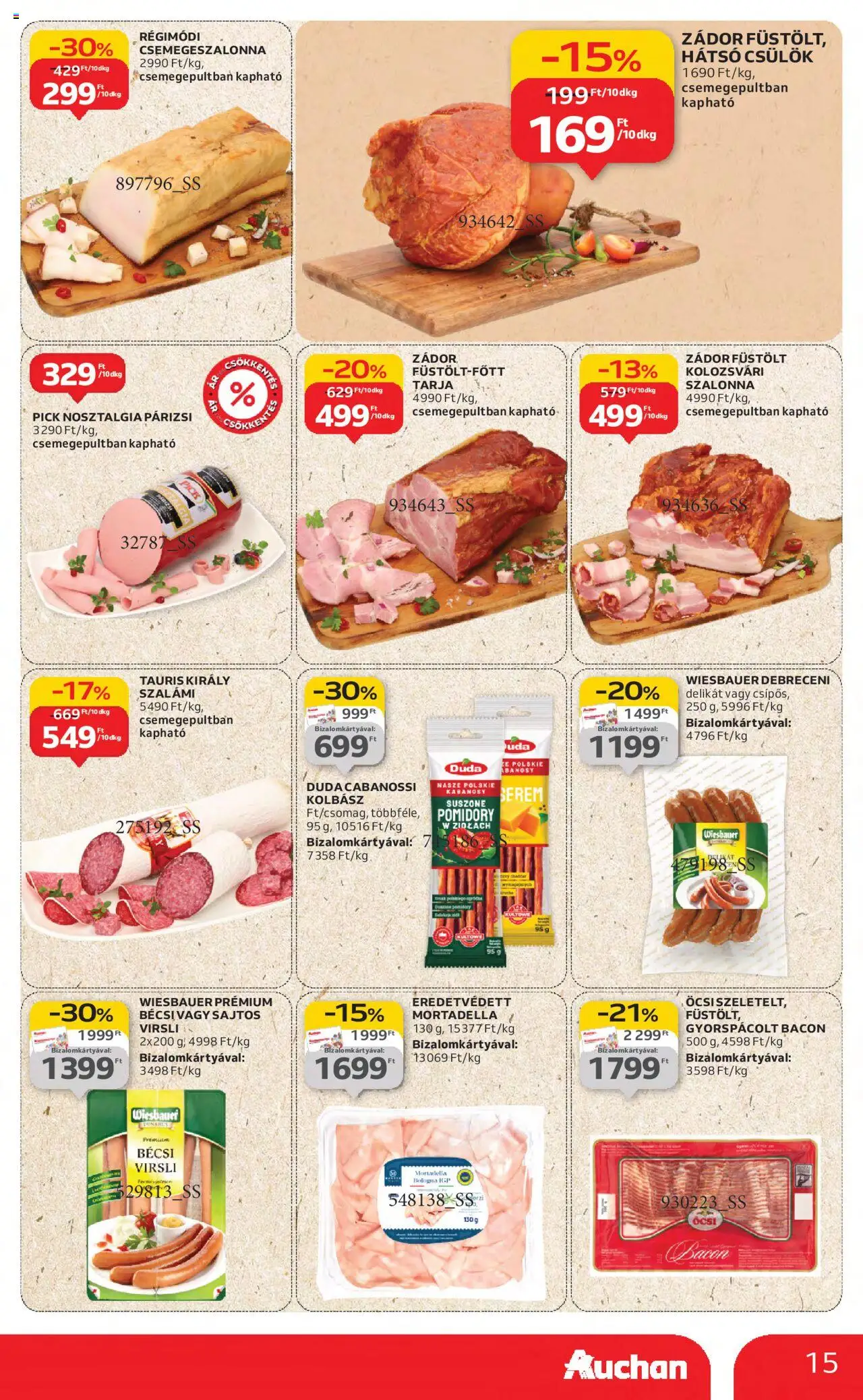Auchan akciós ujság - amely érvényes a következő dátumtól: 21.08.2025 | Oldal: 15 | Termékek: Pick, Tarja, Szalámi, Mortadella