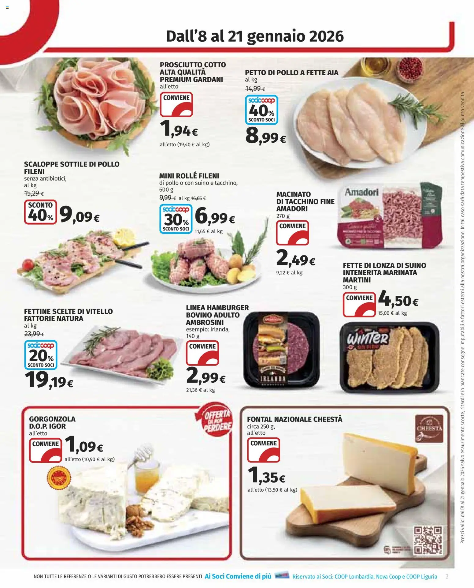 Volantino COOP del 08.01.2026 | Pagina: 3 | Prodotti: Bovino, Petto di Pollo, Data, Gorgonzola