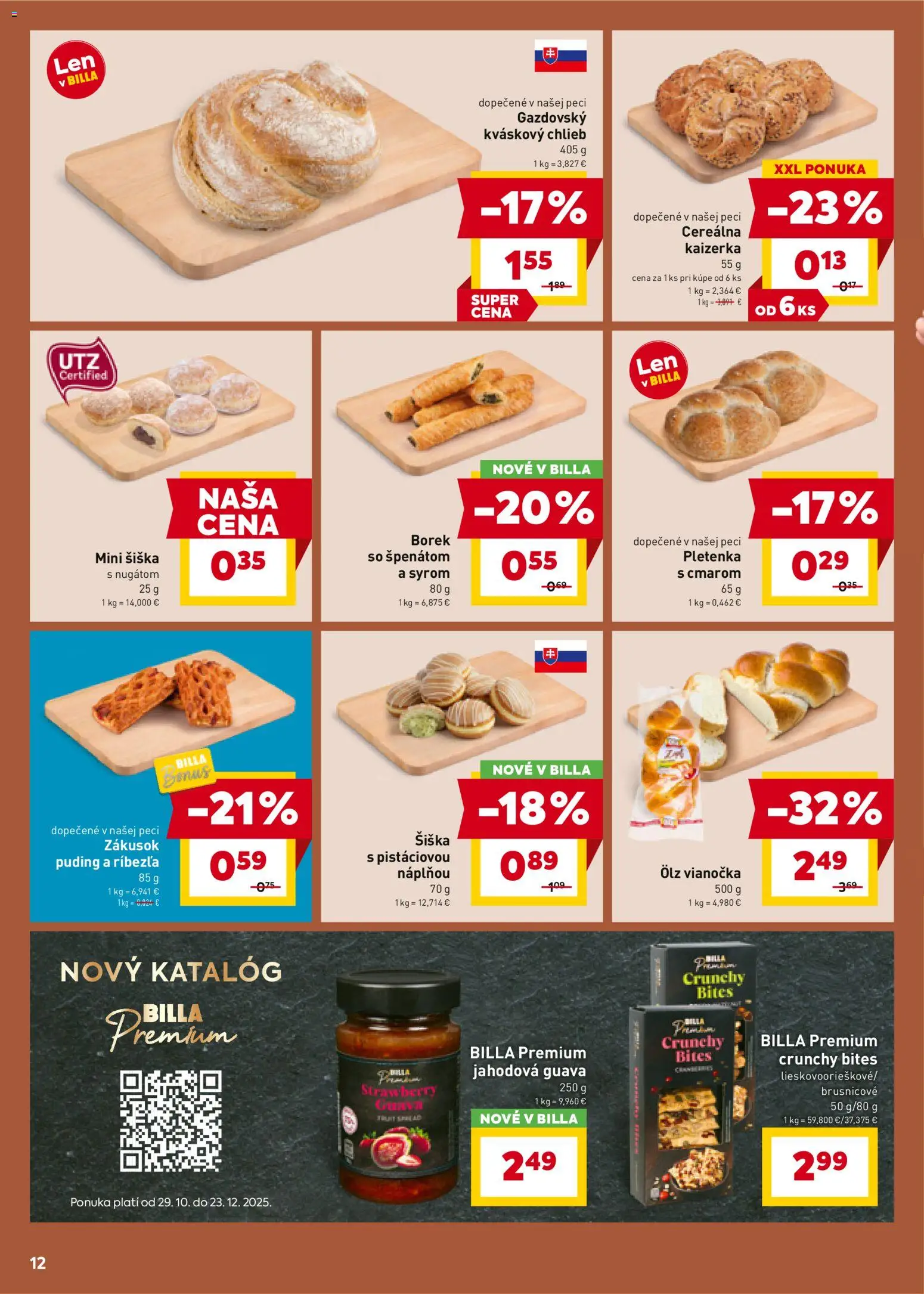 Nové Billa akcie – leták je platný od 19.11.2025 | Strana: 12 | Produkty: Chlieb, Vianočka, Puding