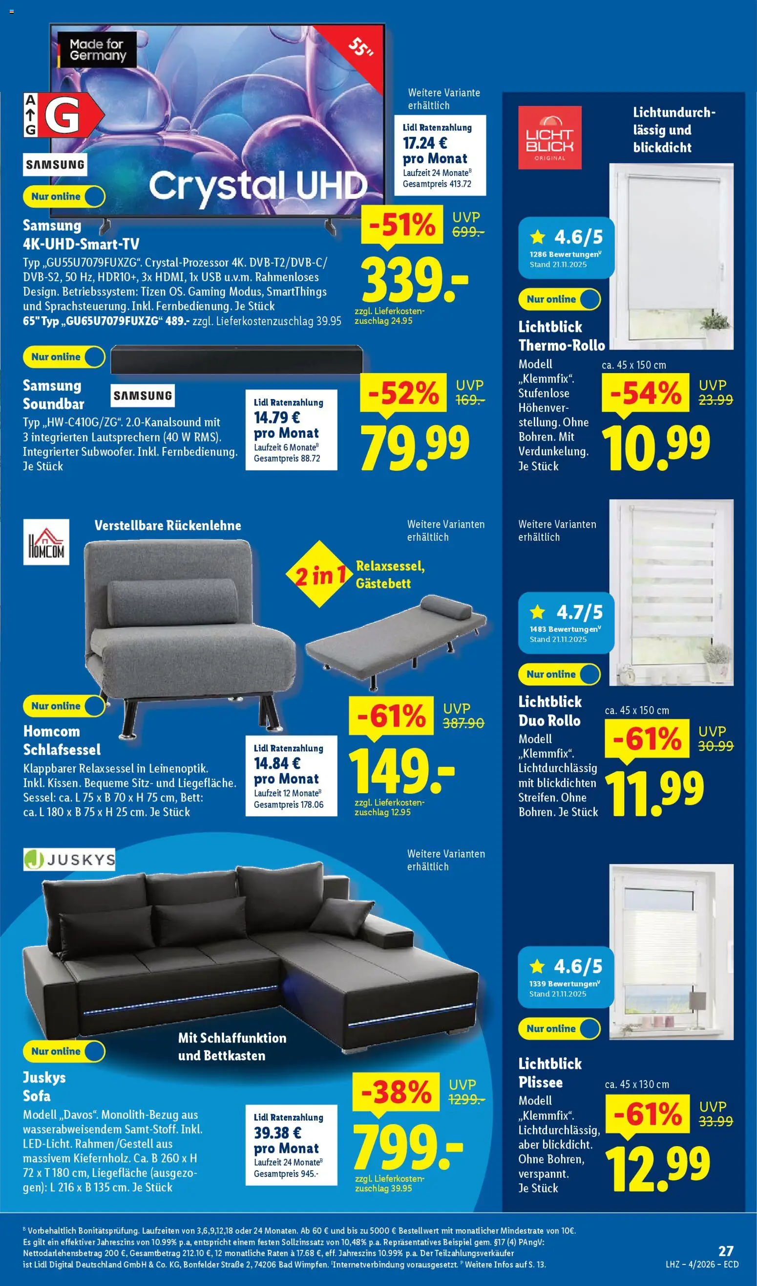 Lidl - Prospekt – gültig ab 19.01.2026 | Seite: 7 | Produkte: Relaxsessel, Bett, Sofa, Samsung
