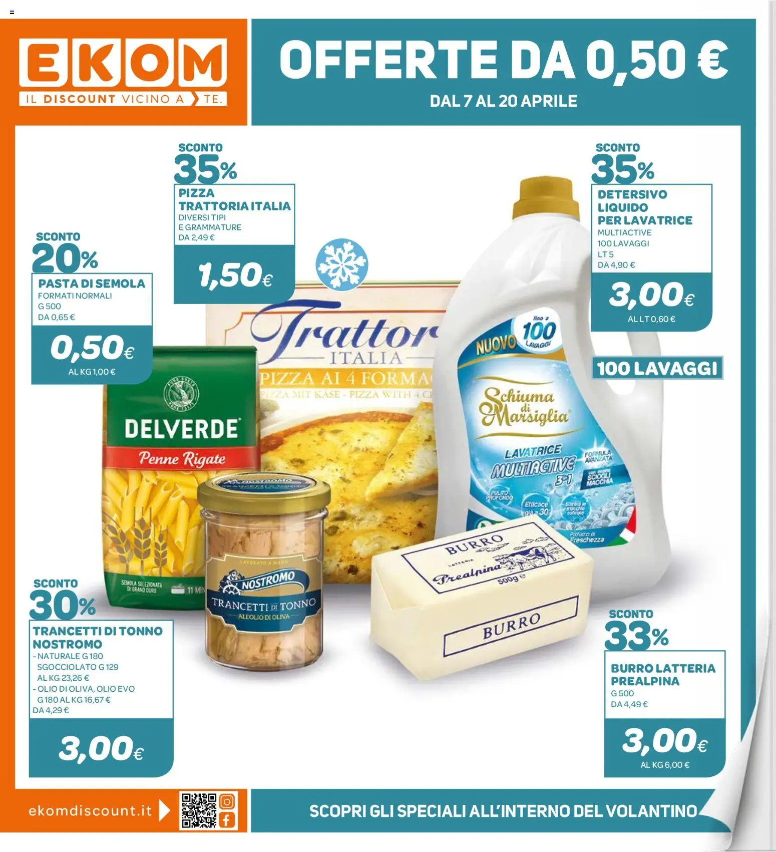 Volantino Ekom del 07.04.2026 | Pagina: 1 | Prodotti: Burro, Pasta, Tonno, Penne