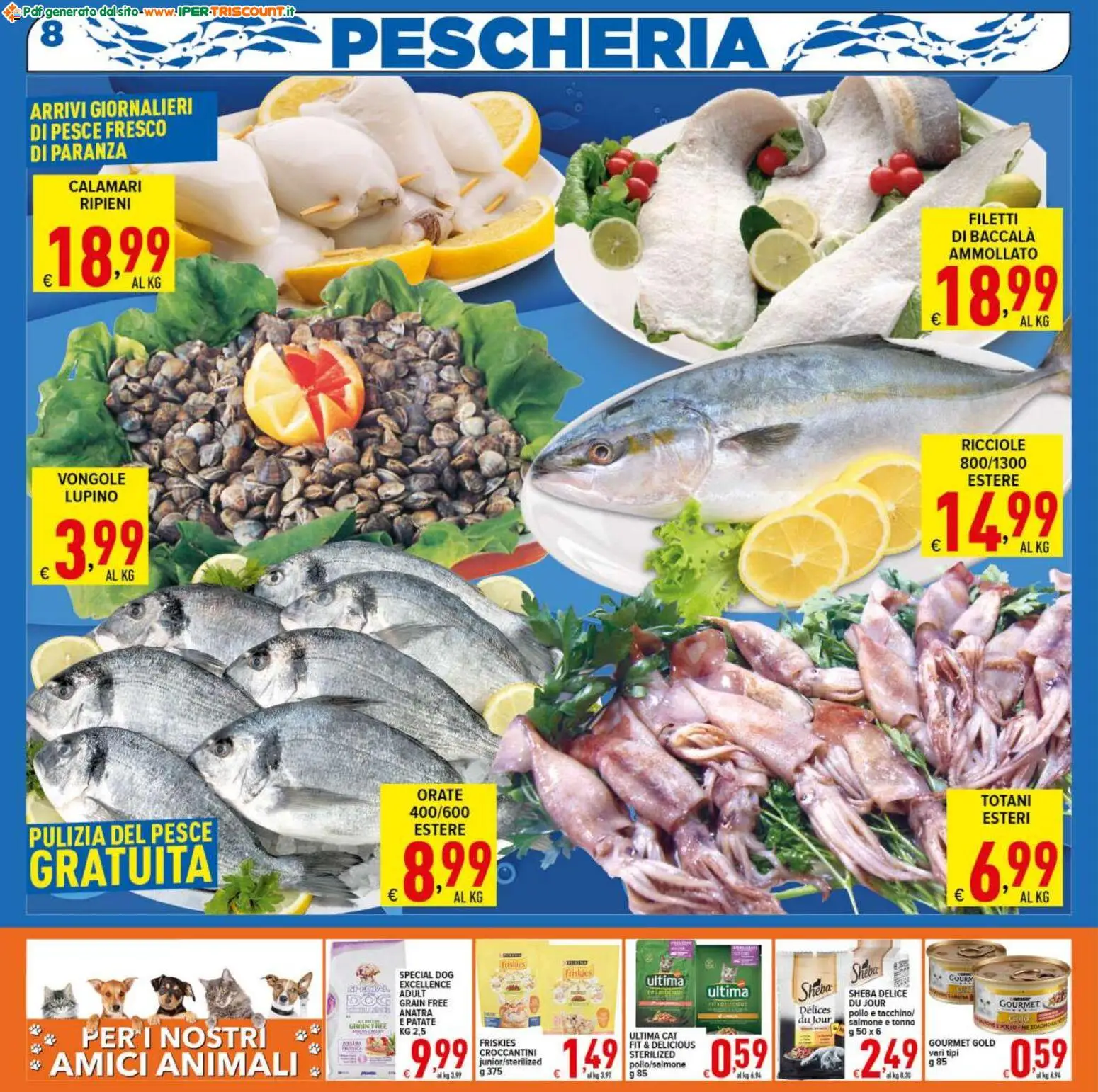 Volantino Ipertriscount del 07.11.2025 | Pagina: 8 | Prodotti: Pollo, Salmone, Vongole, Calamari