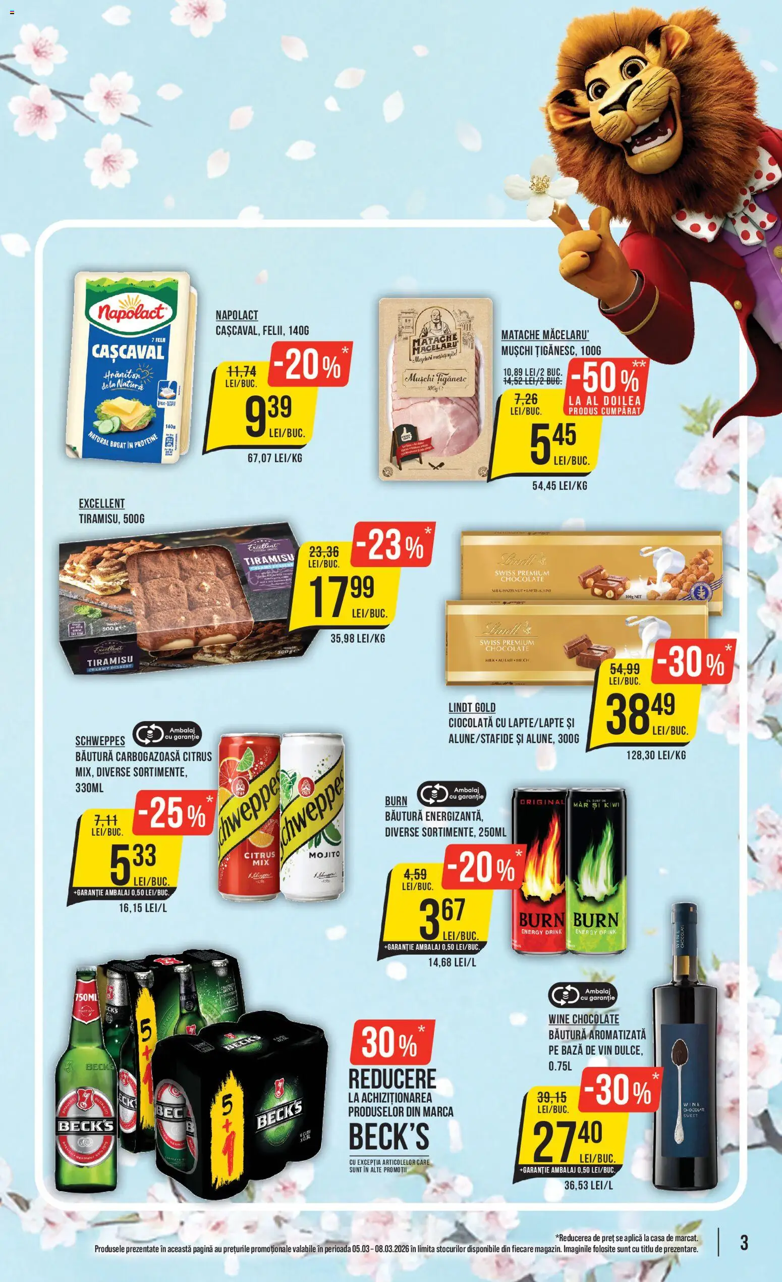 Noul catalog Mega Image – valabil de la 05.03.2026 | Pagină: 3 | Produse: Masaüstü kılıfı, Tiramisu, Ciocolată, Vin