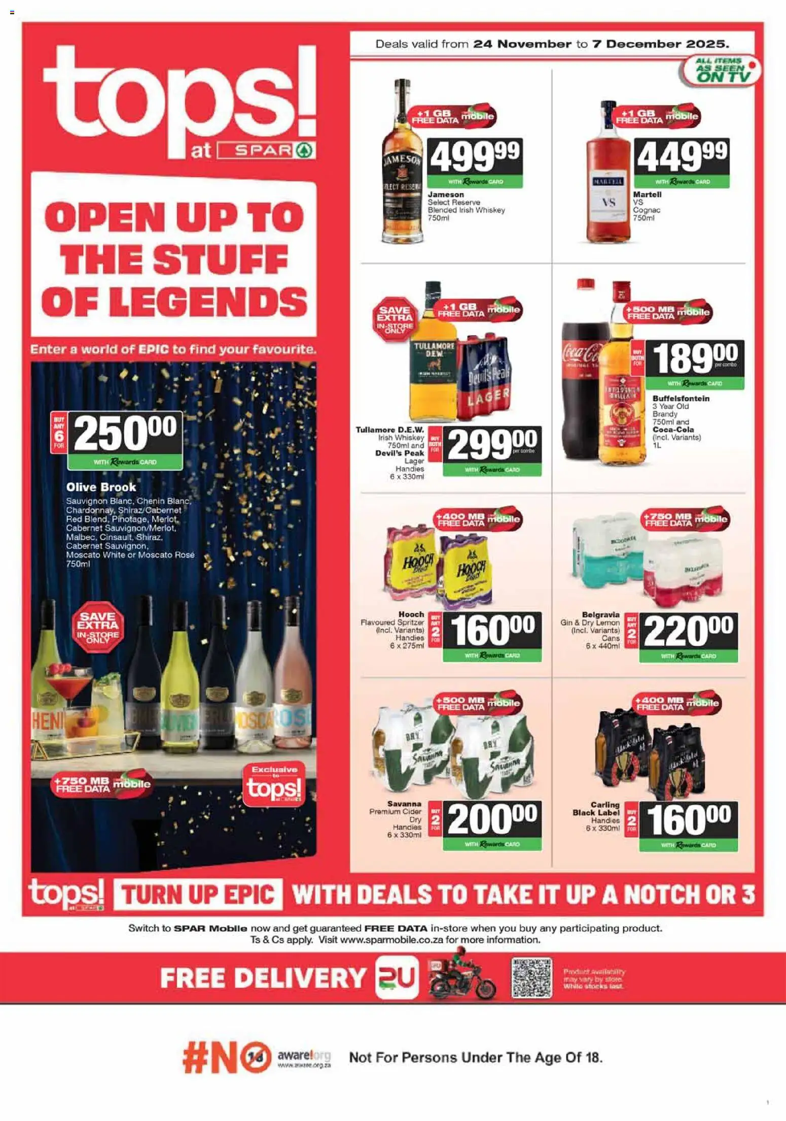 New Tops at Spar catalogue – valid from 24.11.2025 | Page: 1 | Products: Data, Gin, Whiskey, Lemon