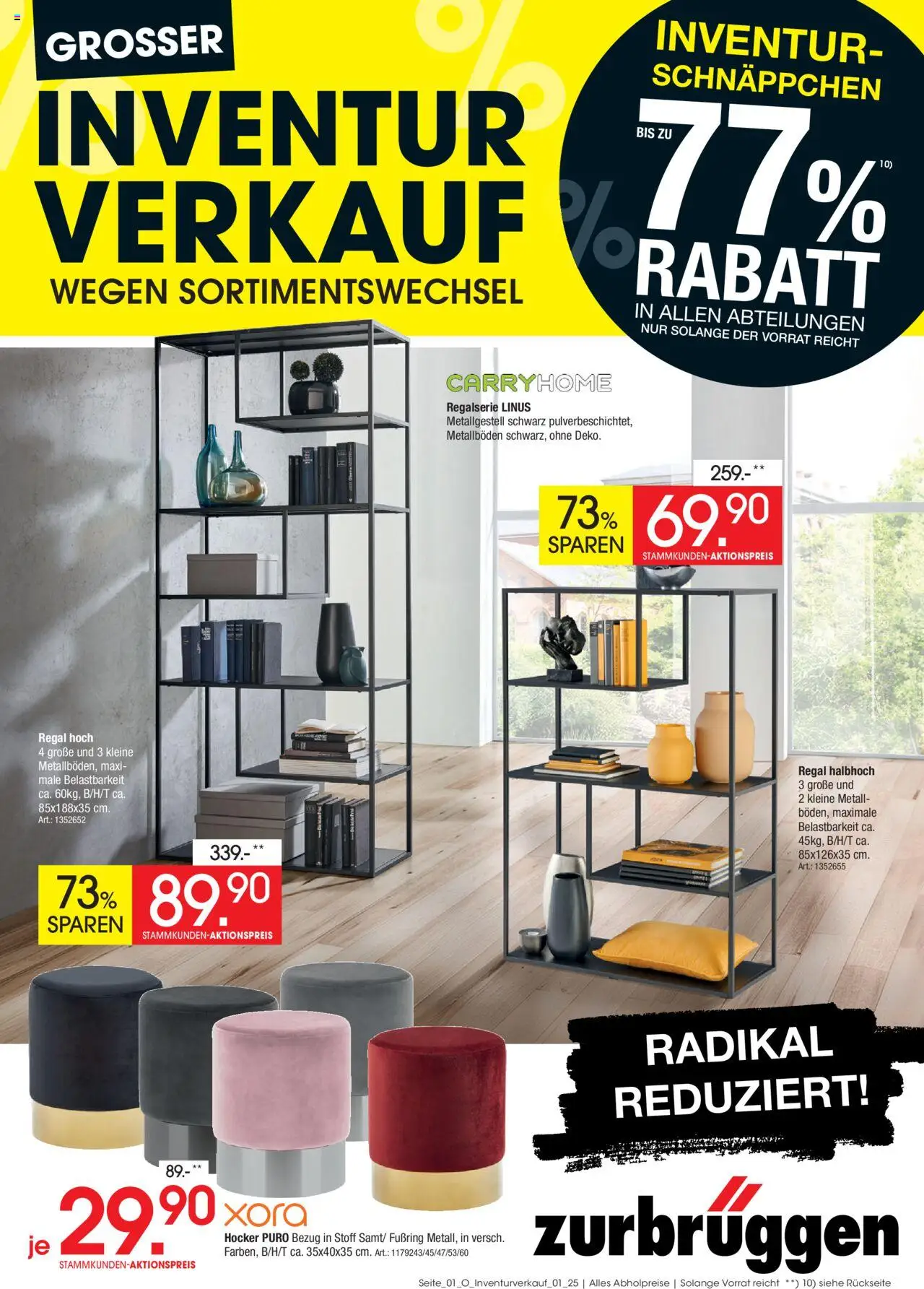 Zurbrüggen Inventurverkauf - gültig ab dem 04.08.2025 | Seite: 1 | Produkte: Hocker, Regal