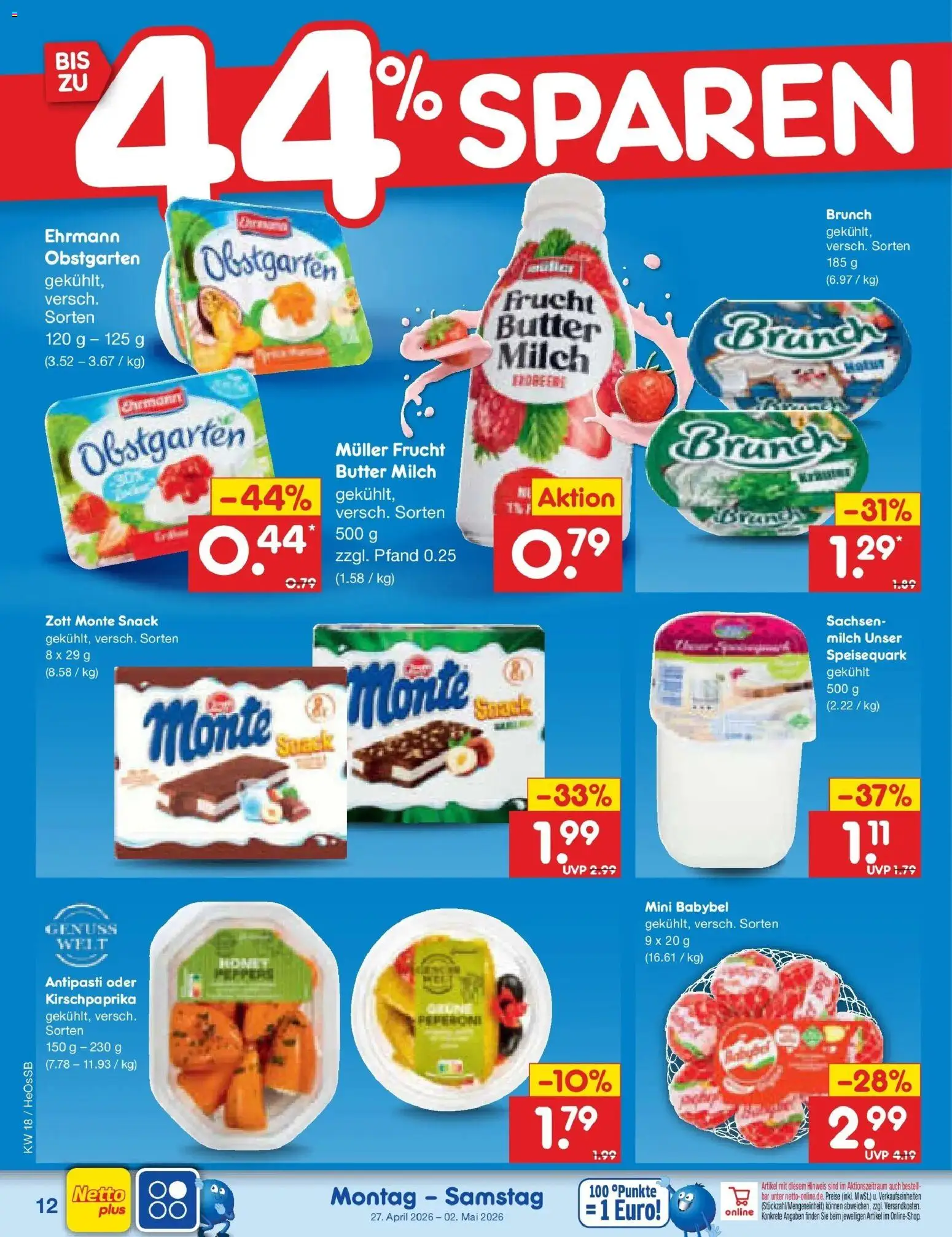 Netto Marken-Discount Prospekt Kröpelin	 – gültig ab 27.04.2026 | Seite: 14 | Produkte: Milch, Butter, Babybel, Speisequark