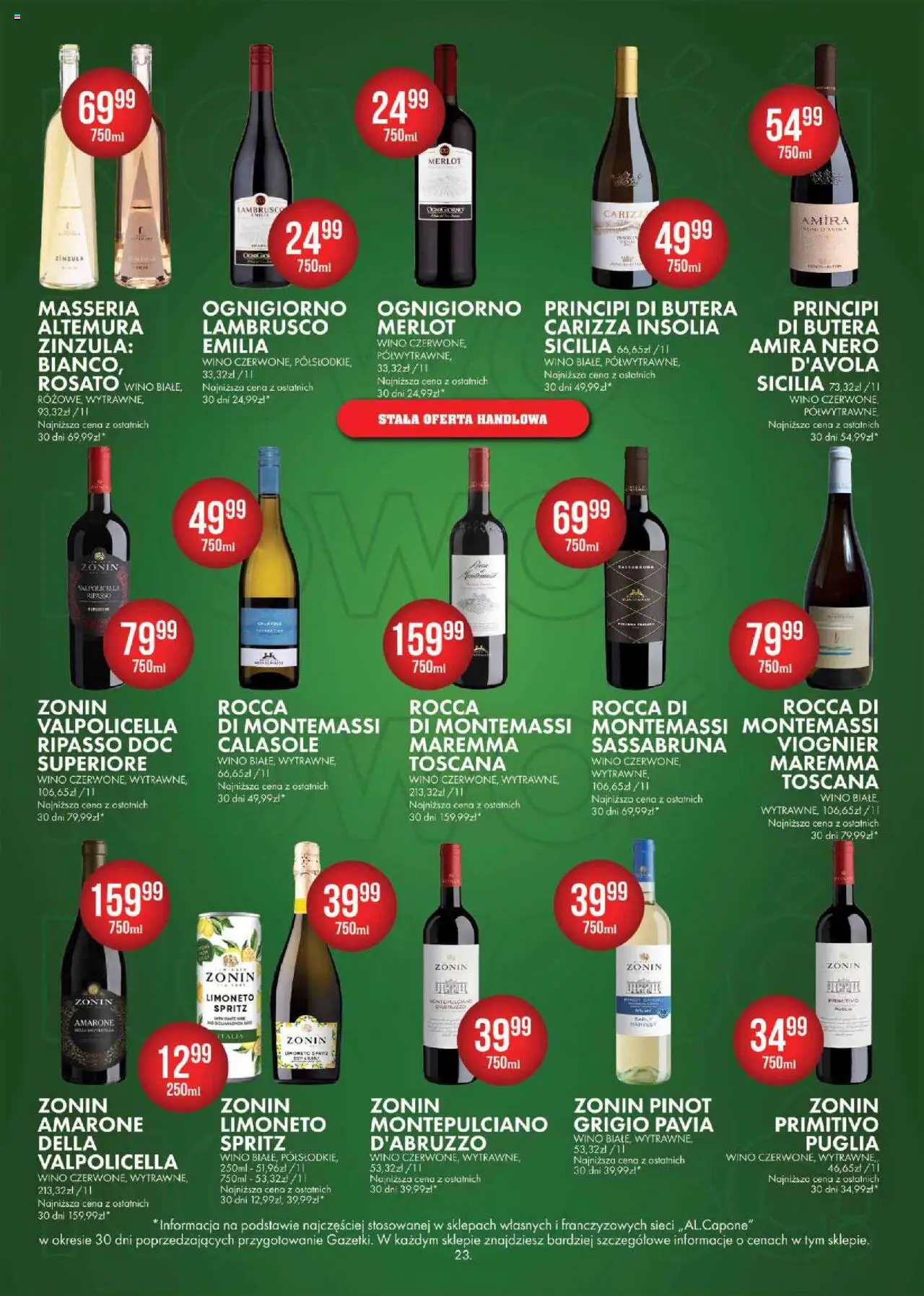 Al.Capone Gazetka od 13.10.2025 | Strona: 23 | Produkty: Merlot, Wino, Lambrusco