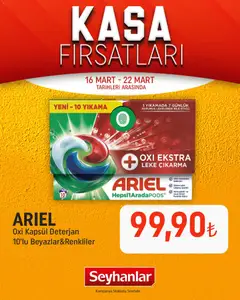 16.03.2026 tarihinden itibaren geçerli olan Seyhanlar Market kataloğu önizlemesi | Sayfa: 3 | Ürünler: Leke çıkarıcı, Deterjan, Kasa