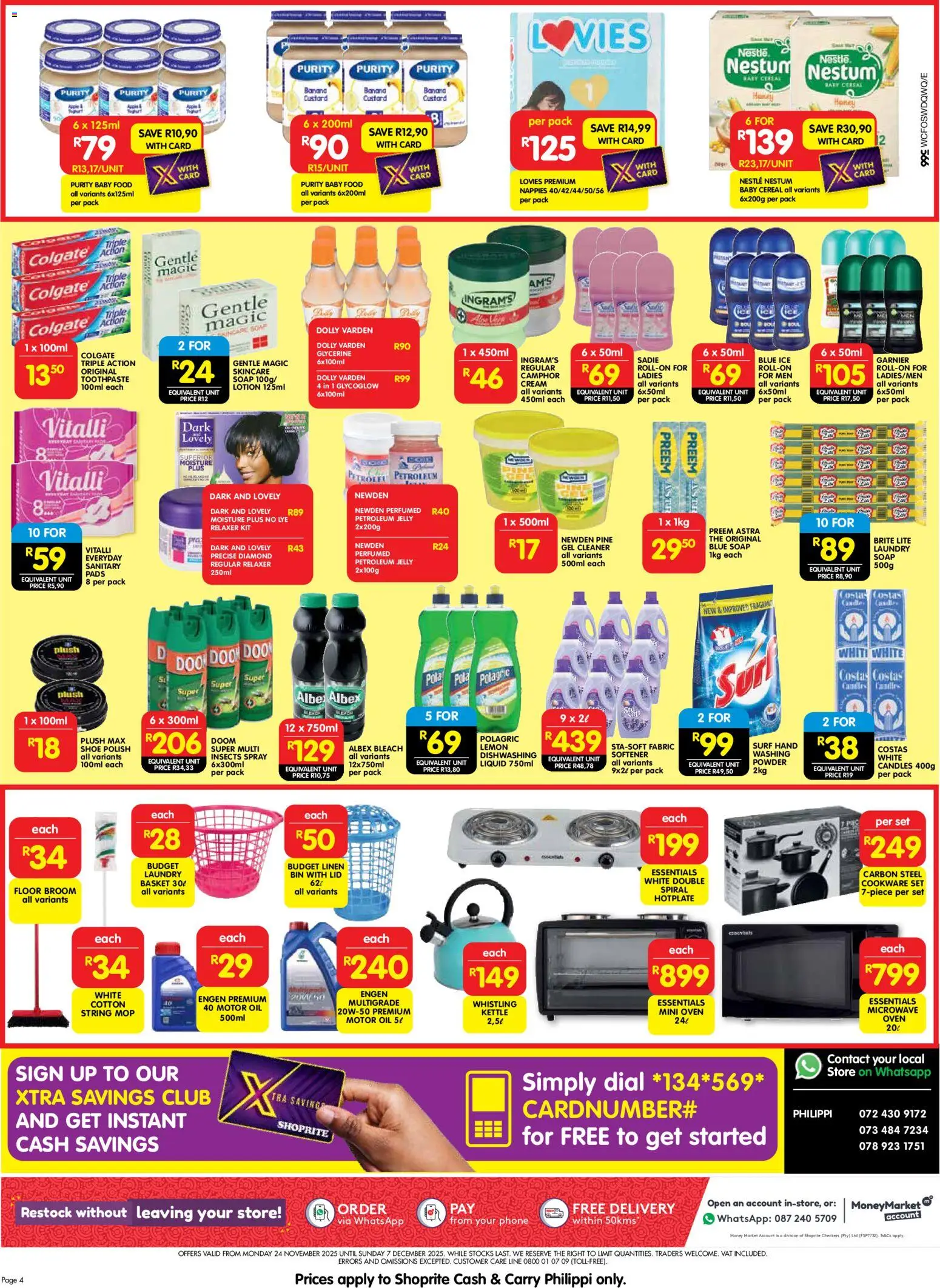 New Shoprite catalogue – valid from 24.11.2025 | Page: 4 | Products: Pads, Mop, Soap, Petroleum jelly
