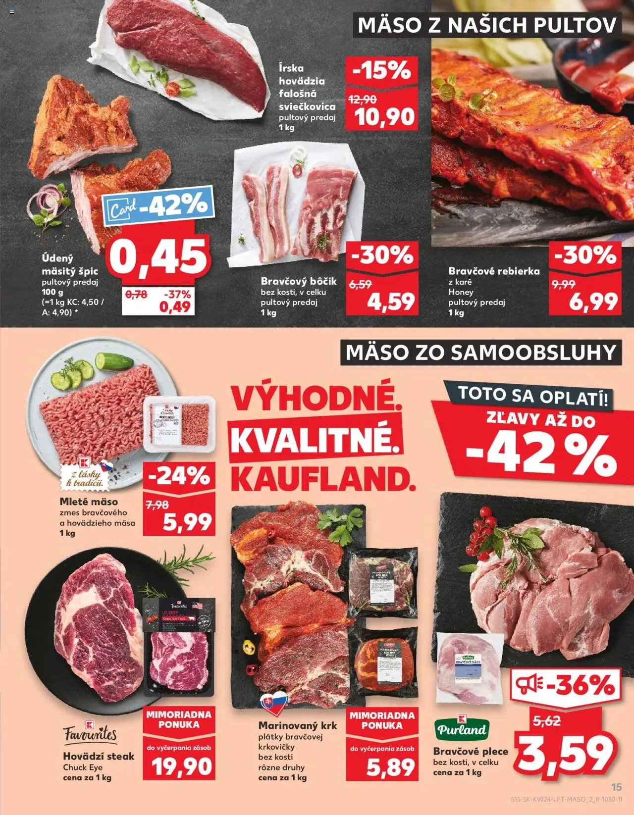 Kaufland Bratislava-Rača │ platný od 12.06.2025 | Strana: 15 | Produkty: Bravčové plece, Bravčový bôčik, Mleté mäso, Steak