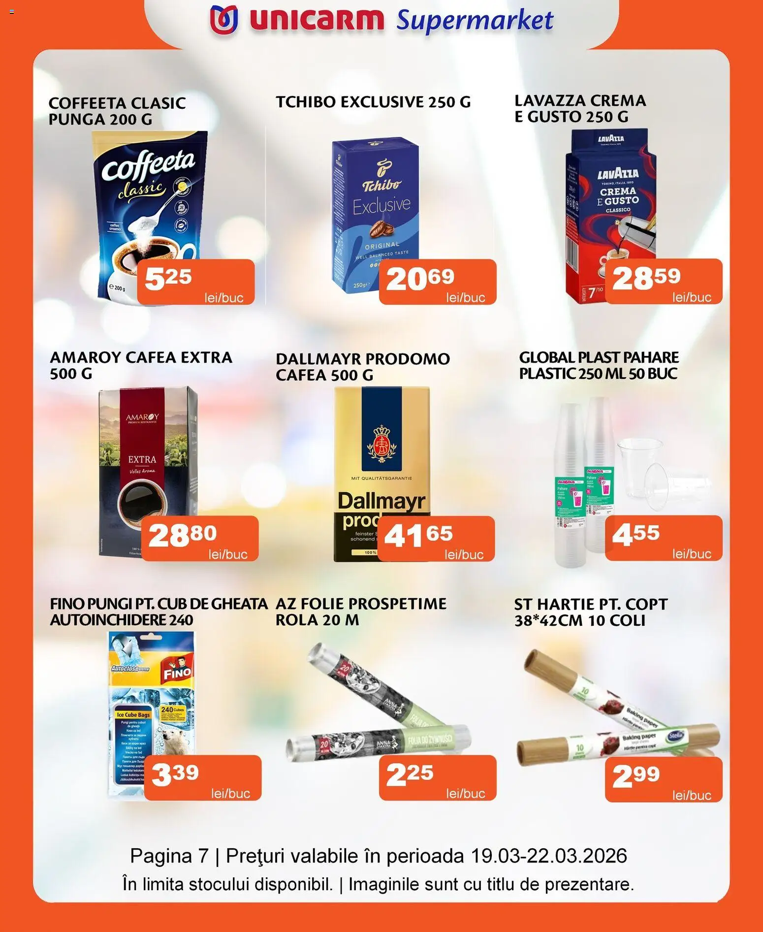 Noul catalog Unicarm – valabil de la 19.03.2026 | Pagină: 7 | Produse: Pahare, Babak, Cremă, Cafea