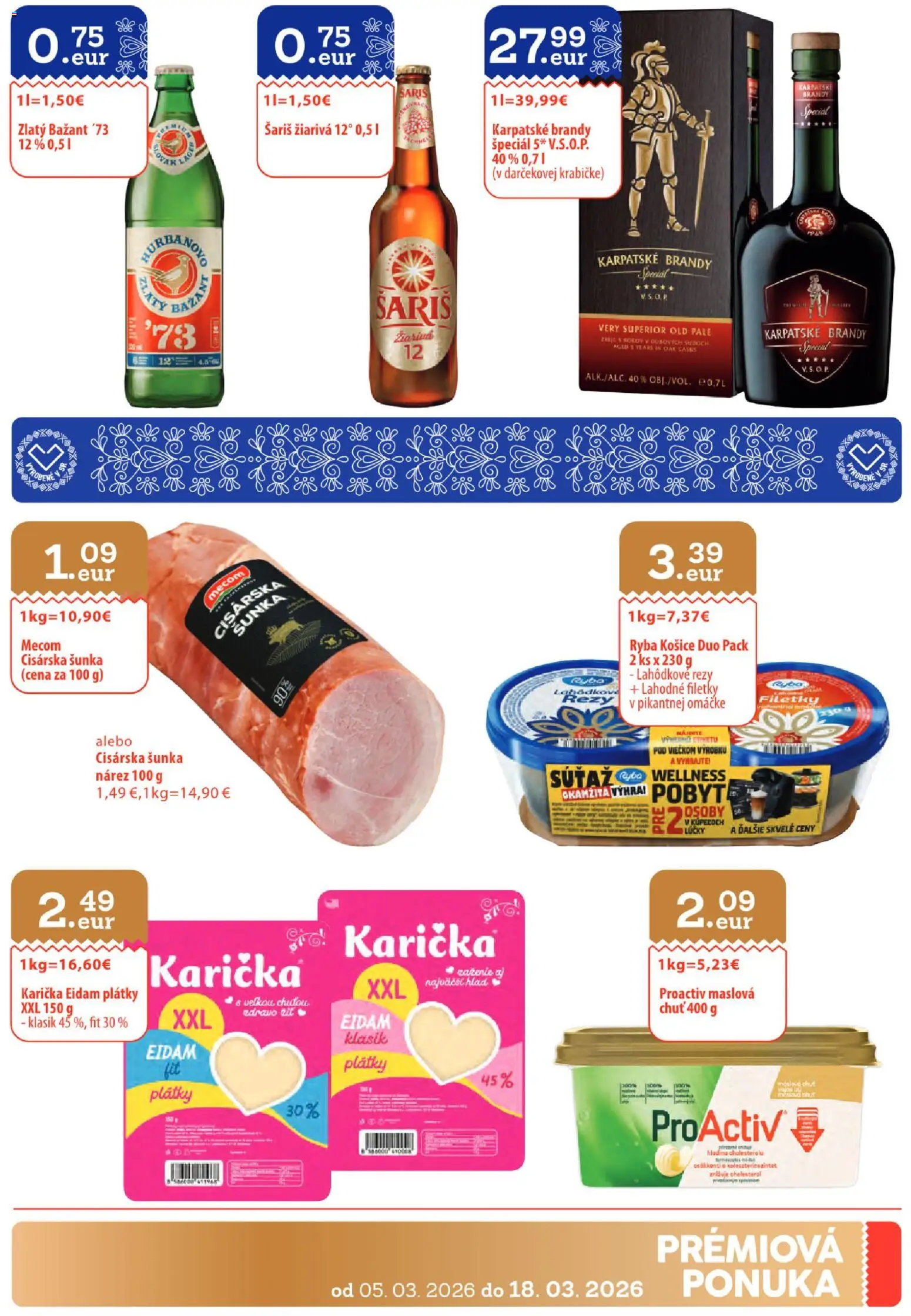 Nové Sintra akcie – leták je platný od 05.03.2026 | Strana: 29 | Produkty: Šunka, Eidam, Zlatý Bažant, Šariš