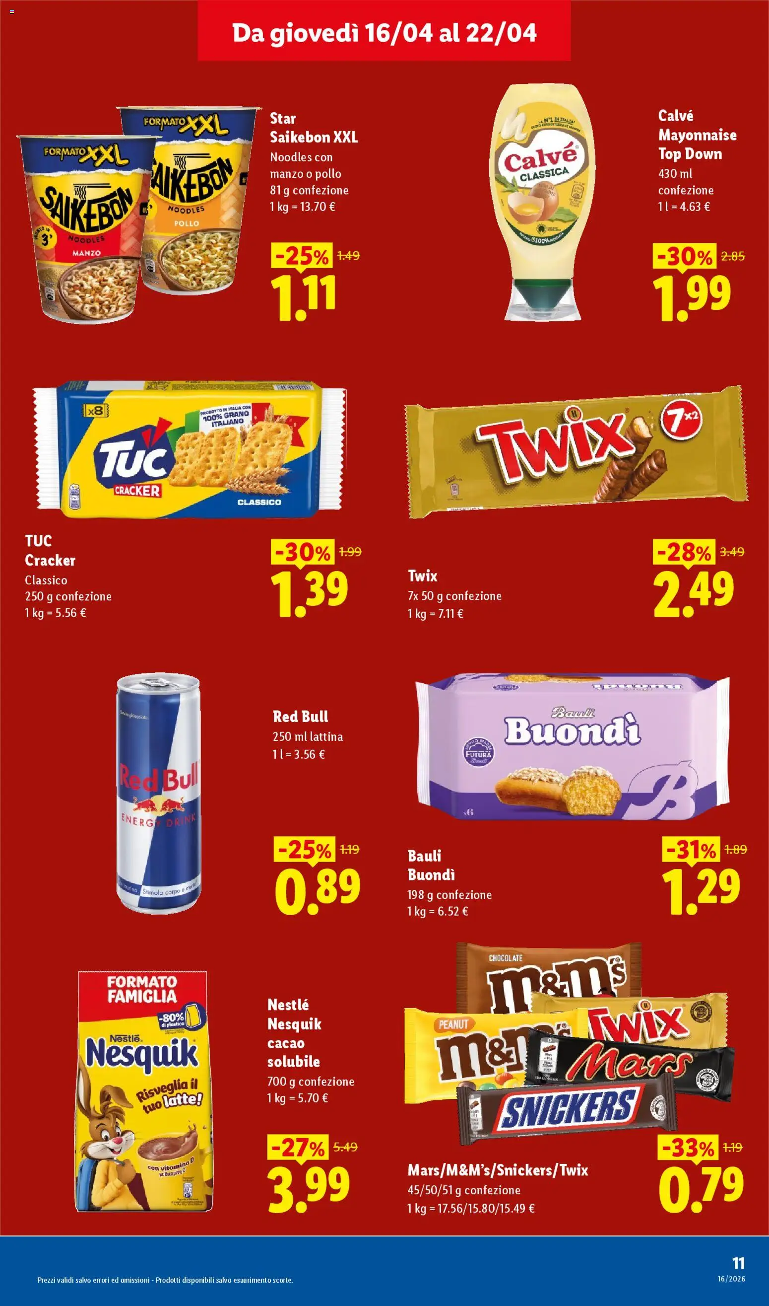 Volantino Lidl del 16.04.2026 | Pagina: 11 | Prodotti: Manzo, Latte, Top, Red Bull