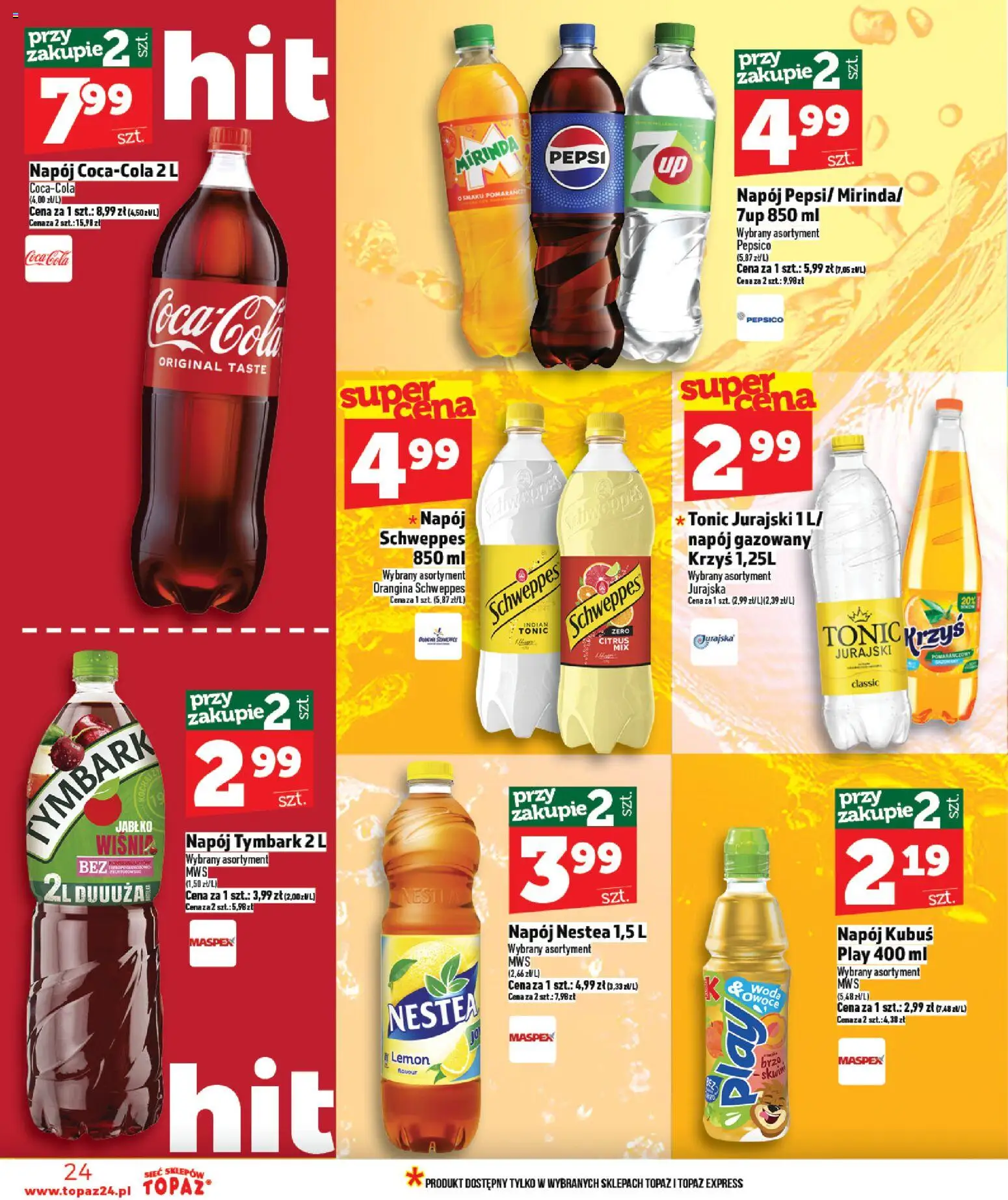 Topaz Gazetka - Ceny małe na stałe od 26.02.2026 | Strona: 24 | Produkty: Pepsi, Coca cola, Wiśnie