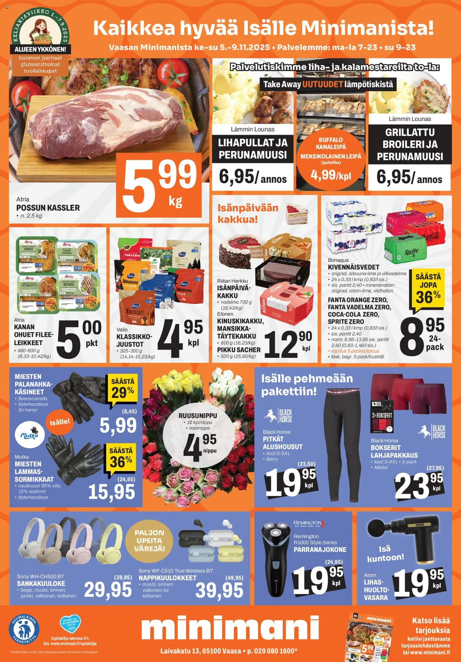 Minimani Tarjoukset - Vaasa – voimassa 05.11.2025 alkaen | Sivu: 1 | Tuotteet: Grilli, Parranajokone, Sprite, Cheddar