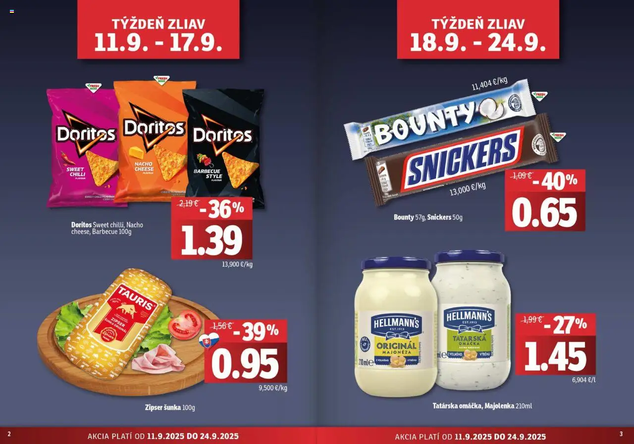 Nové Fresh akcie – leták je platný od 11.09.2025 | Strana: 2 | Produkty: Šunka, Chilli, Tatárska omáčka, Omáčka