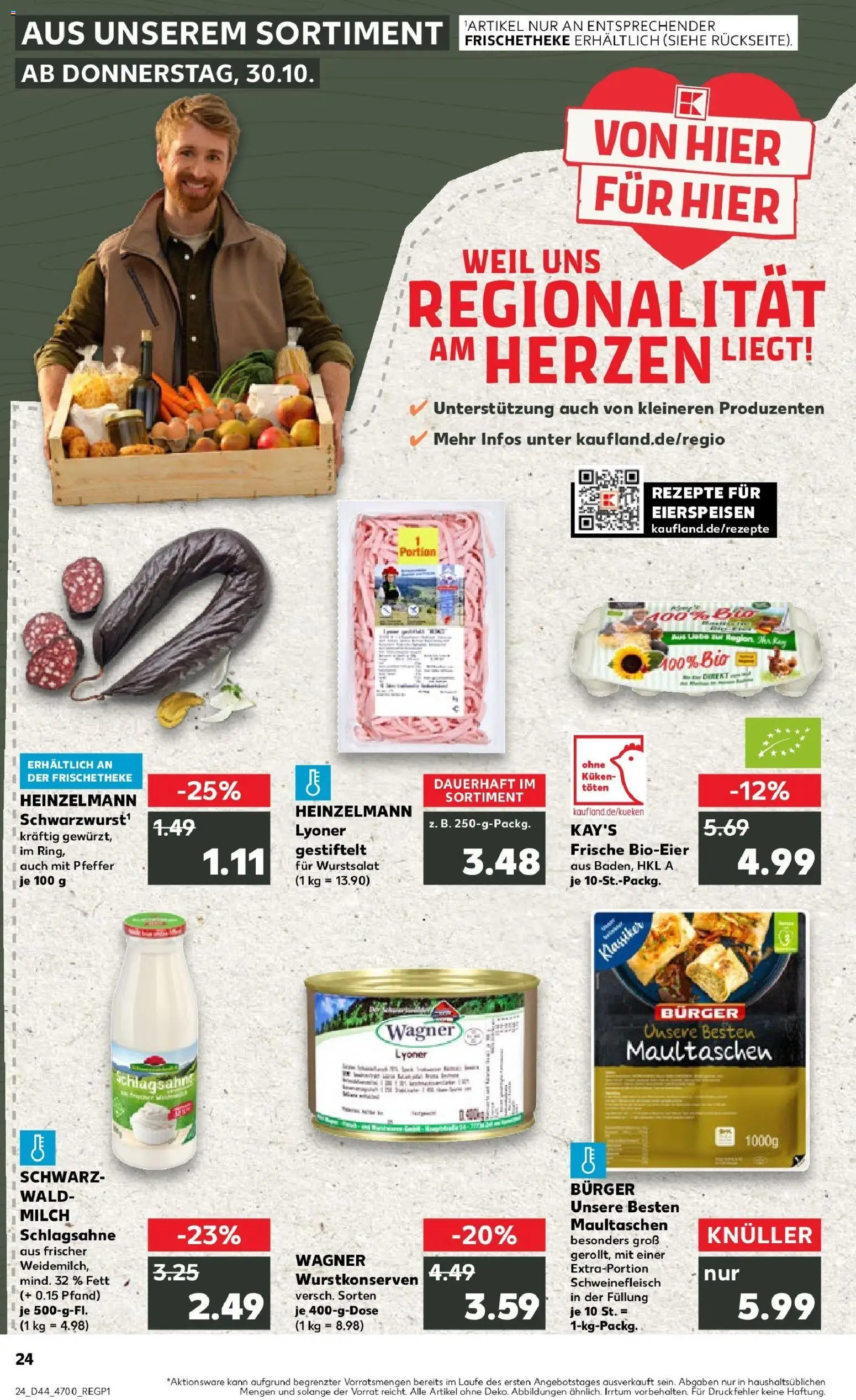 Kaufland prospekt Bühl	 – gültig ab 30.10.2025 | Seite: 24 | Produkte: Schlagsahne, Milch, Pfeffer, Maultaschen
