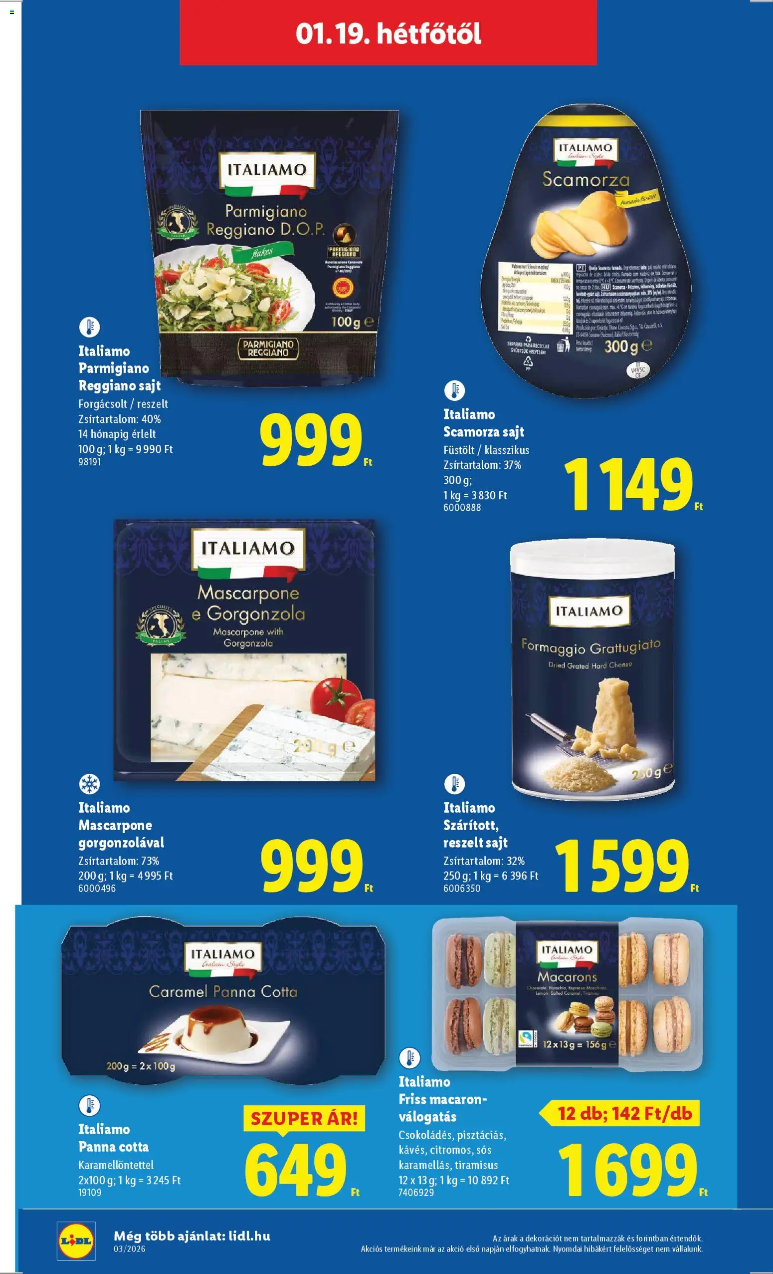 Lidl akciós ujság - amely érvényes a következő dátumtól: 15.01.2026 | Oldal: 50 | Termékek: Reszelt sajt, Sajt, Mascarpone, Panna cotta