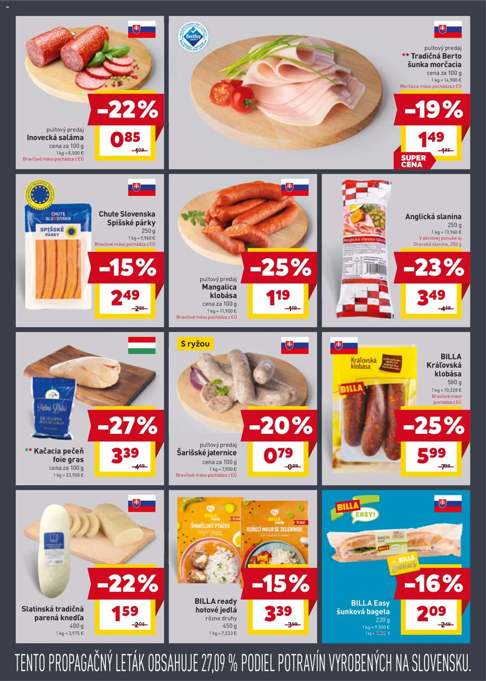 Nové Billa akcie – leták je platný od 21.01.2026 | Strana: 5 | Produkty: Saláma, Šunka, Slanina, Bravčové mäso